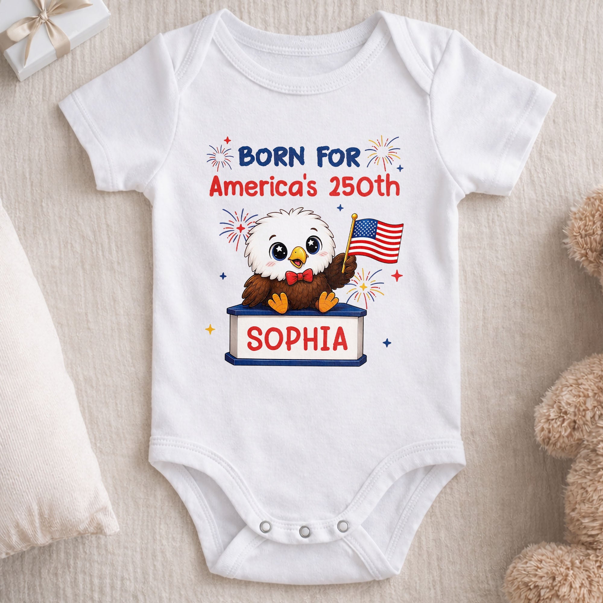 Personalized Eagle USA Flag Baby Onesie Custom Name Gift Baby Onesie GradoCreations