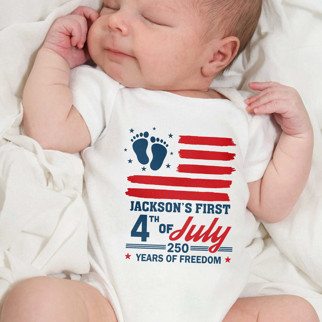 Personalized 4th of July Baby Onesie Custom Name USA Flag Gift Baby Onesie GradoCreations