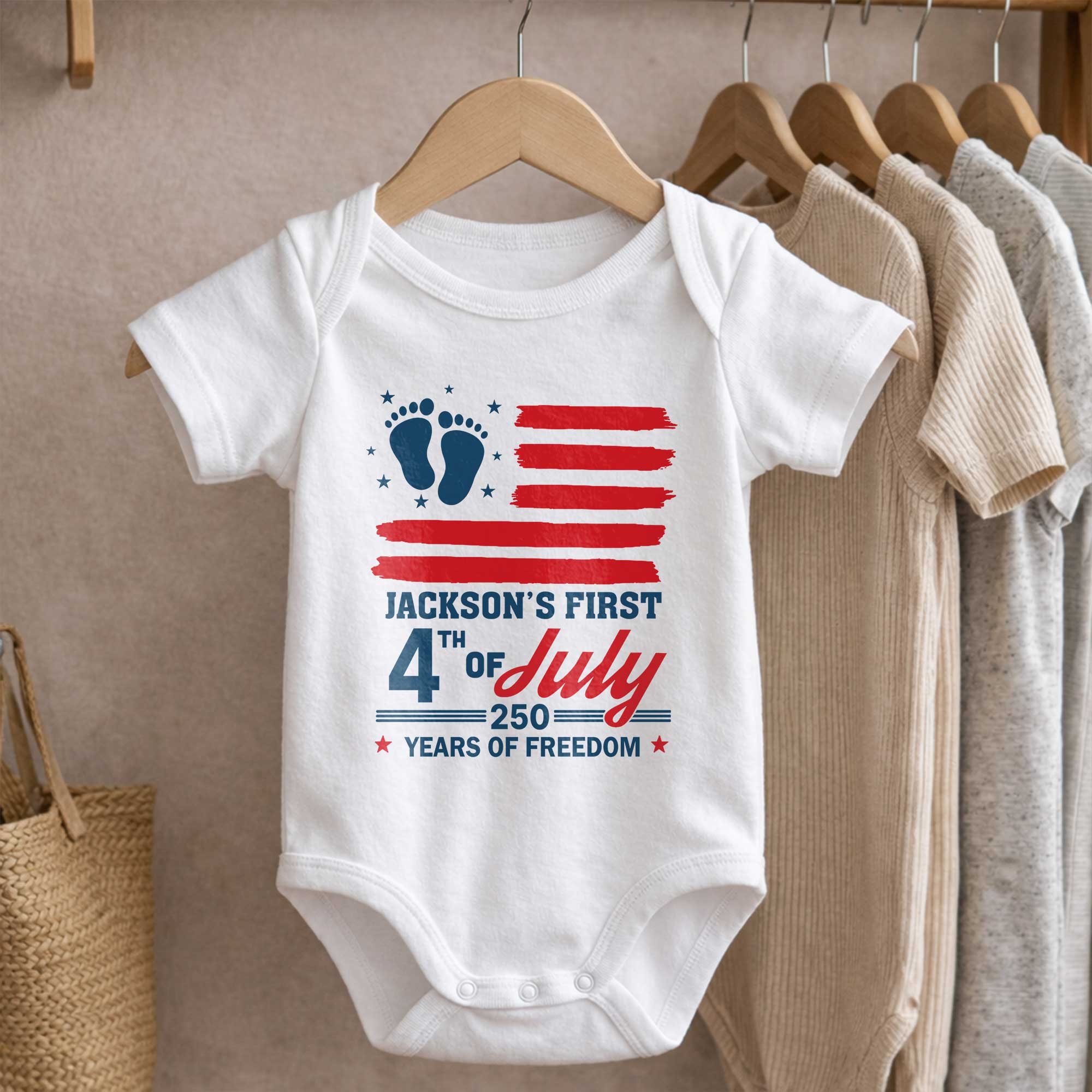 Personalized 4th of July Baby Onesie Custom Name USA Flag Gift Baby Onesie GradoCreations
