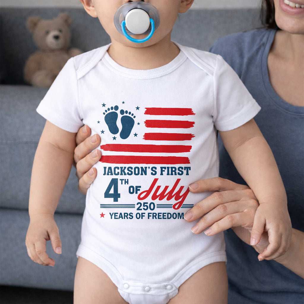 Personalized 4th of July Baby Onesie Custom Name USA Flag Gift Baby Onesie GradoCreations
