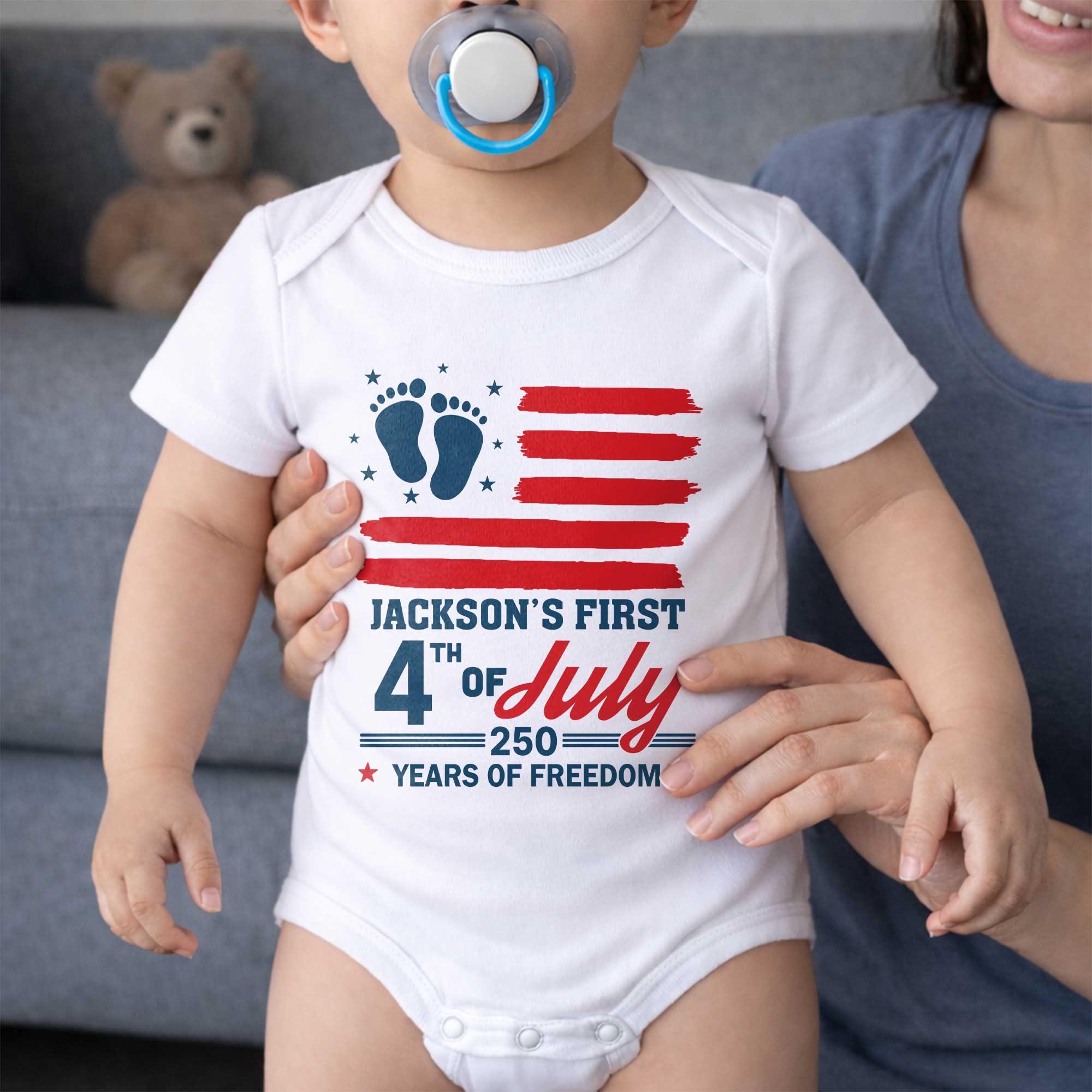 Personalized 4th of July Baby Onesie Custom Name USA Flag Gift Baby Onesie GradoCreations