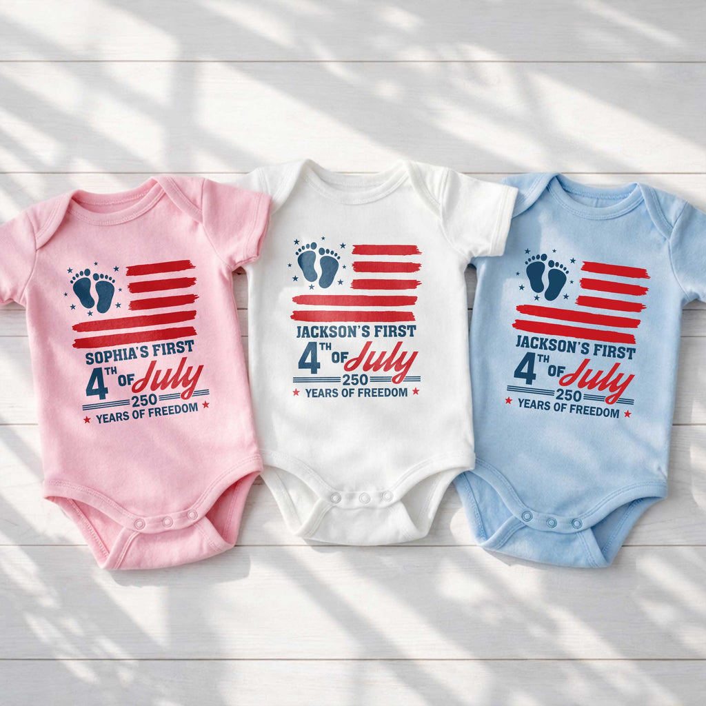 Personalized 4th of July Baby Onesie Custom Name USA Flag Gift Baby Onesie GradoCreations