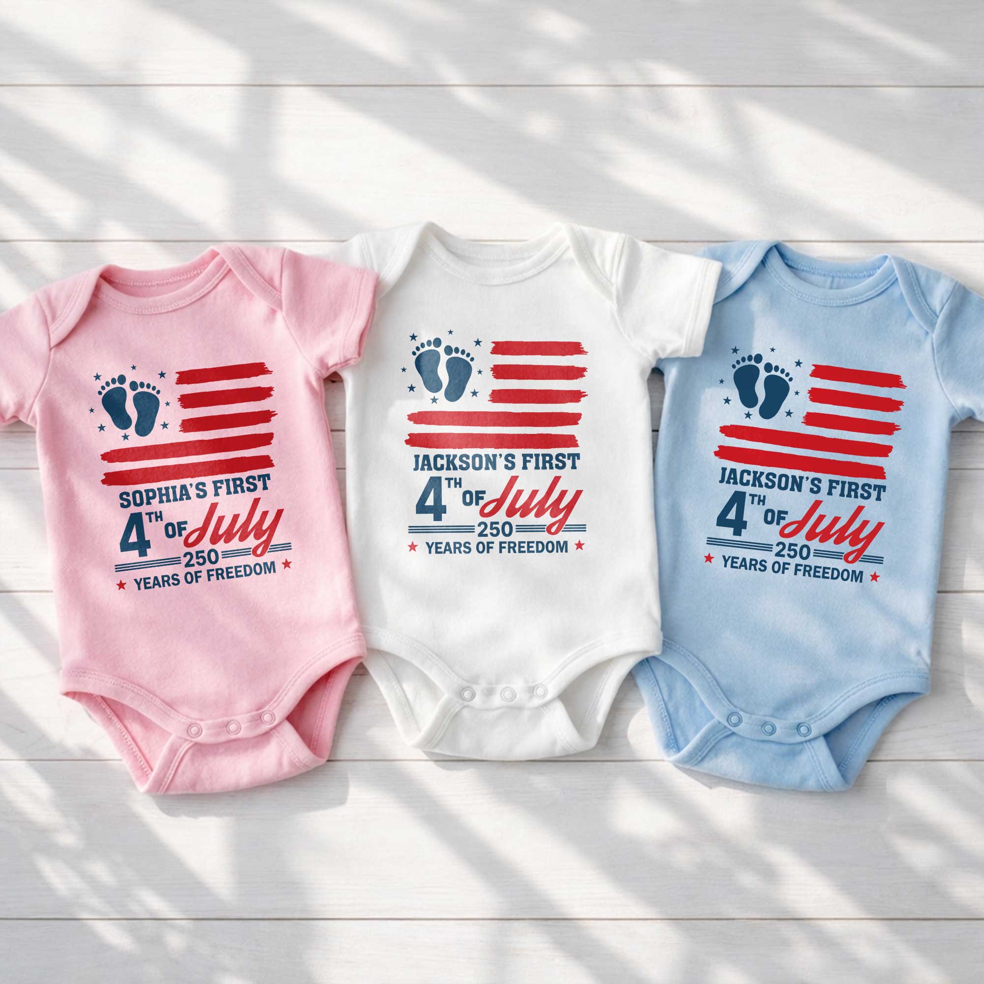 Personalized 4th of July Baby Onesie Custom Name USA Flag Gift Baby Onesie GradoCreations