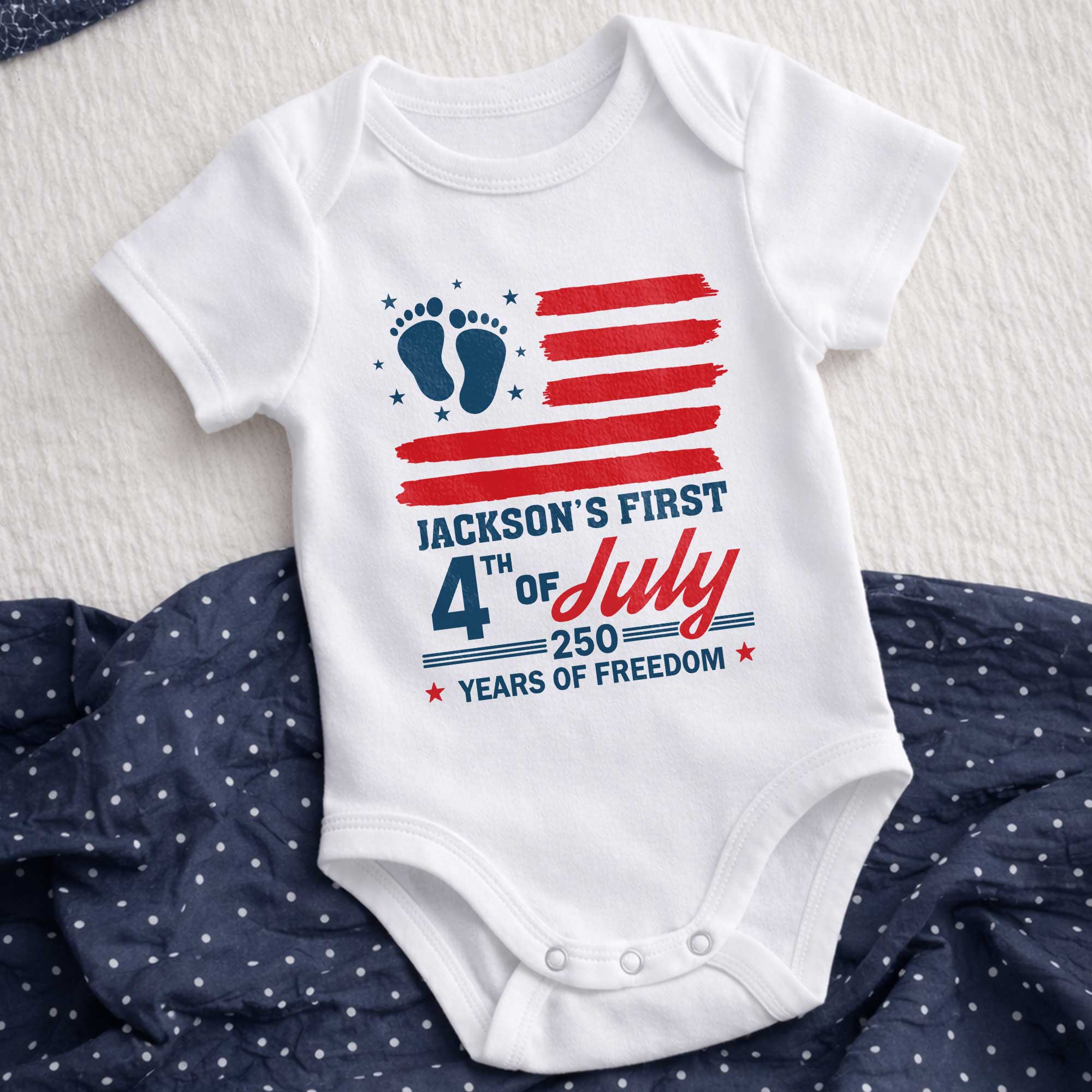 Personalized 4th of July Baby Onesie Custom Name USA Flag Gift Baby Onesie GradoCreations