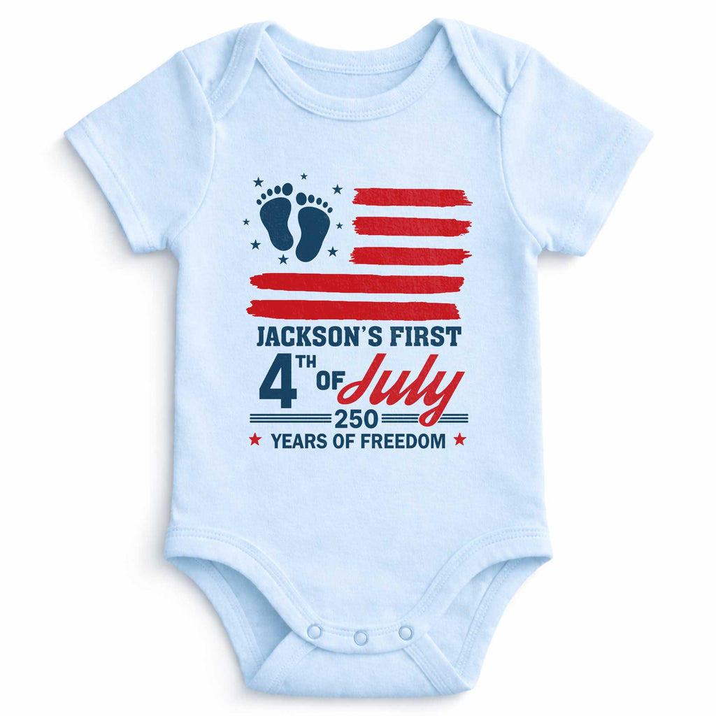Personalized 4th of July Baby Onesie Custom Name USA Flag Gift Baby Onesie GradoCreations