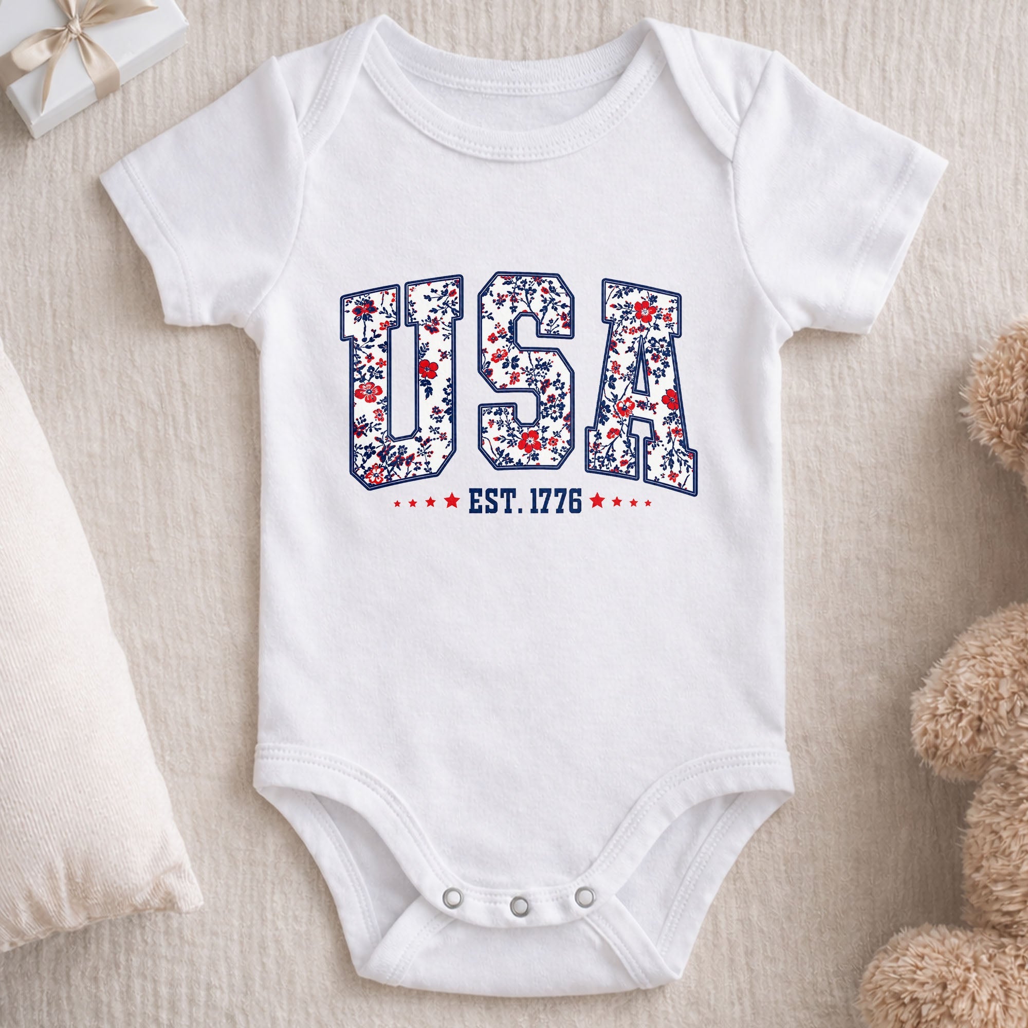 Personalized Floral Print Baby Onesie Custom Name Gift for Kids Baby Onesie GradoCreations