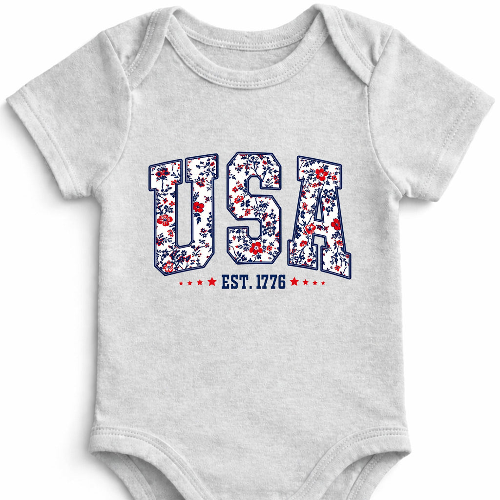 Personalized Floral Print Baby Onesie Custom Name Gift for Kids Baby Onesie GradoCreations