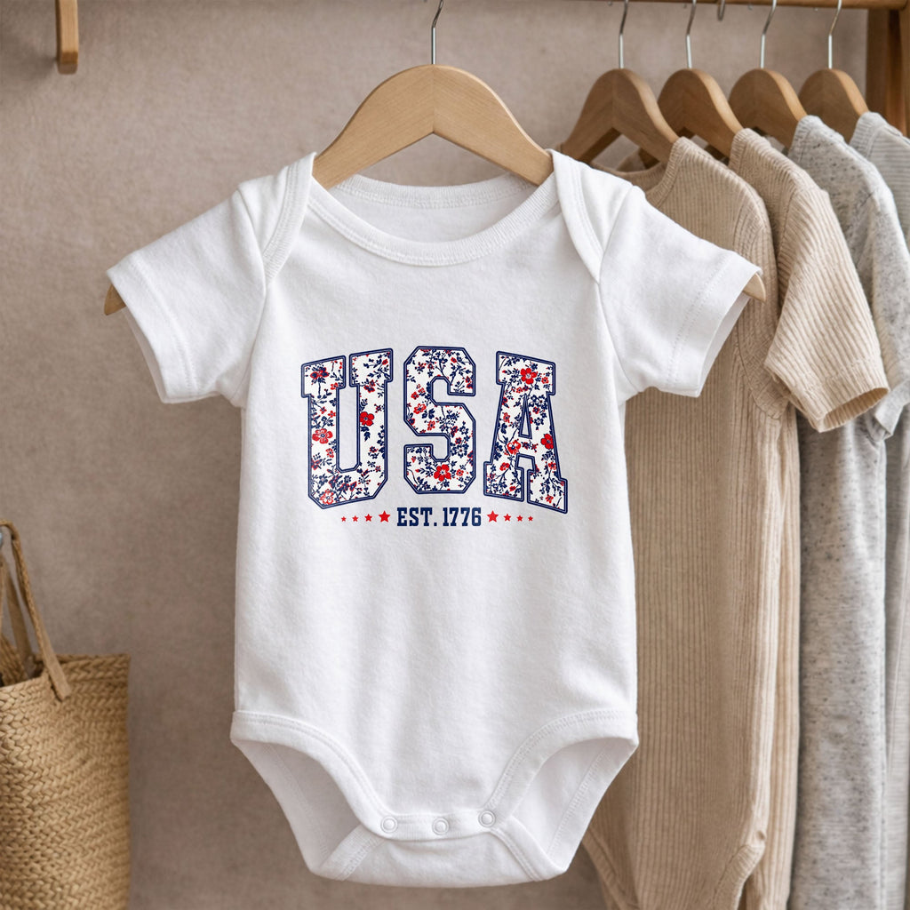 Personalized Floral Print Baby Onesie Custom Name Gift for Kids Baby Onesie GradoCreations