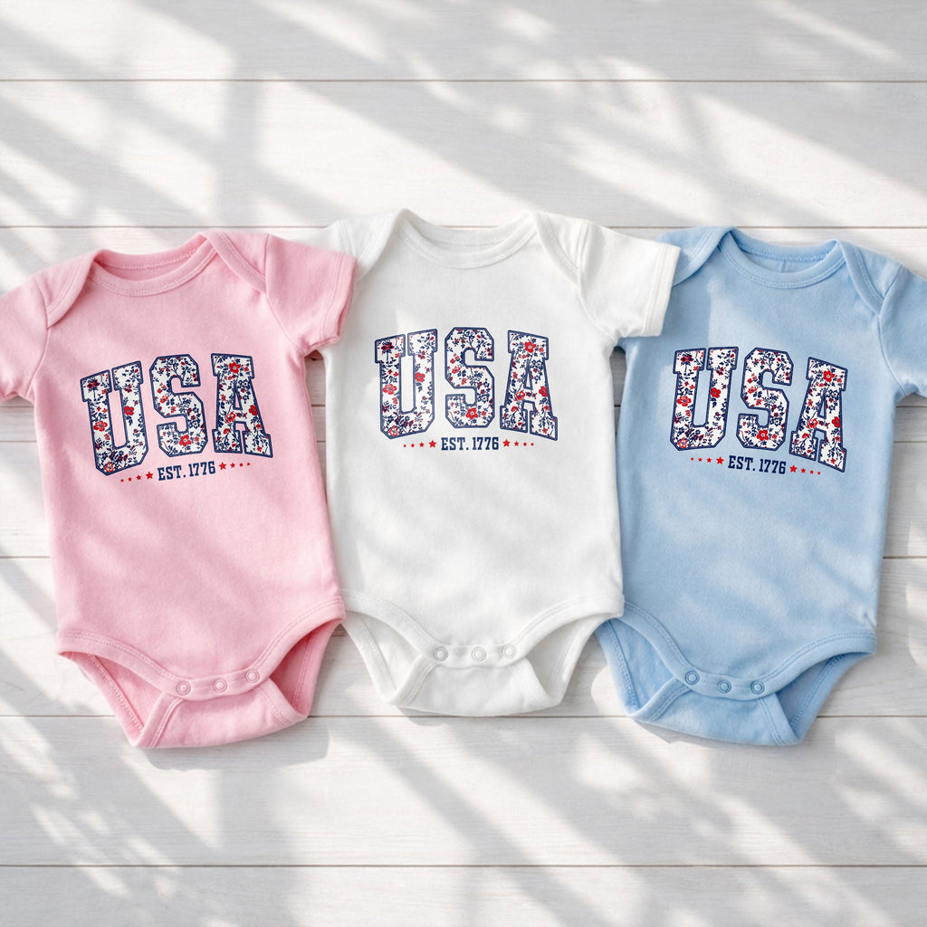 Personalized Floral Print Baby Onesie Custom Name Gift for Kids Baby Onesie GradoCreations