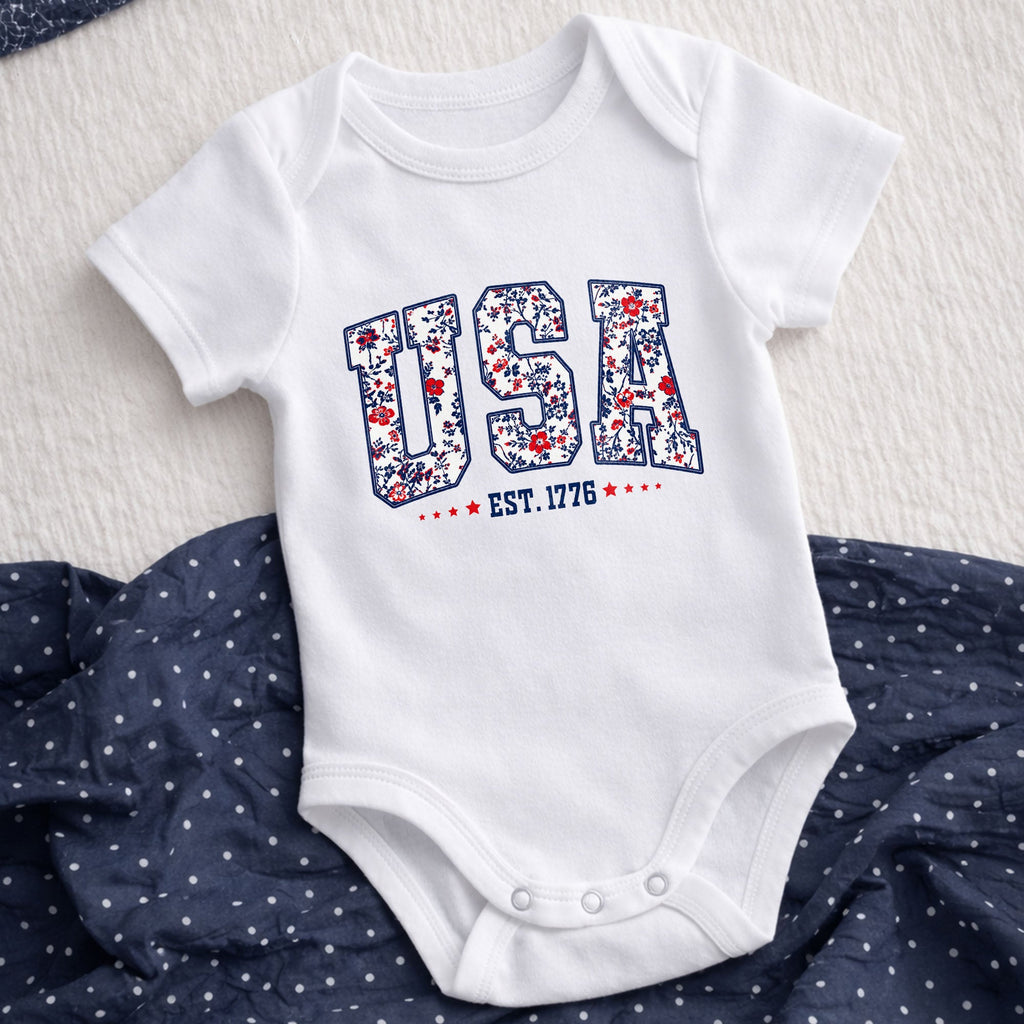 Personalized Floral Print Baby Onesie Custom Name Gift for Kids Baby Onesie GradoCreations