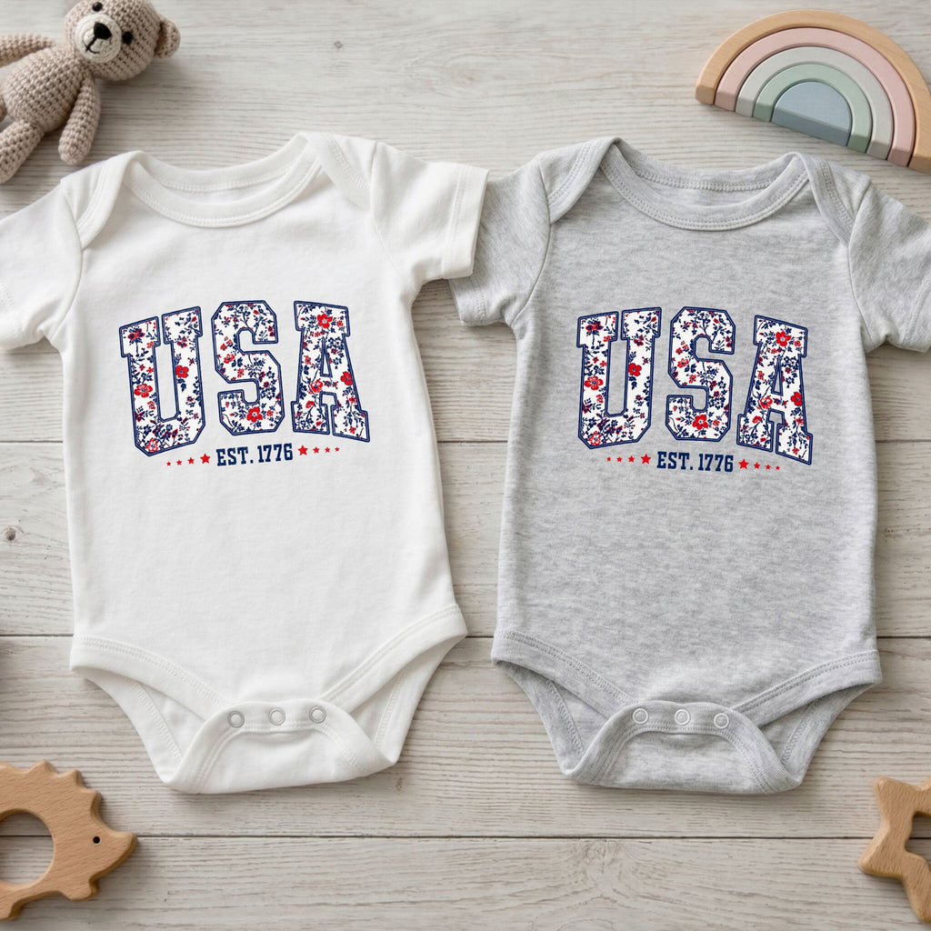 Personalized Floral Print Baby Onesie Custom Name Gift for Kids Baby Onesie GradoCreations