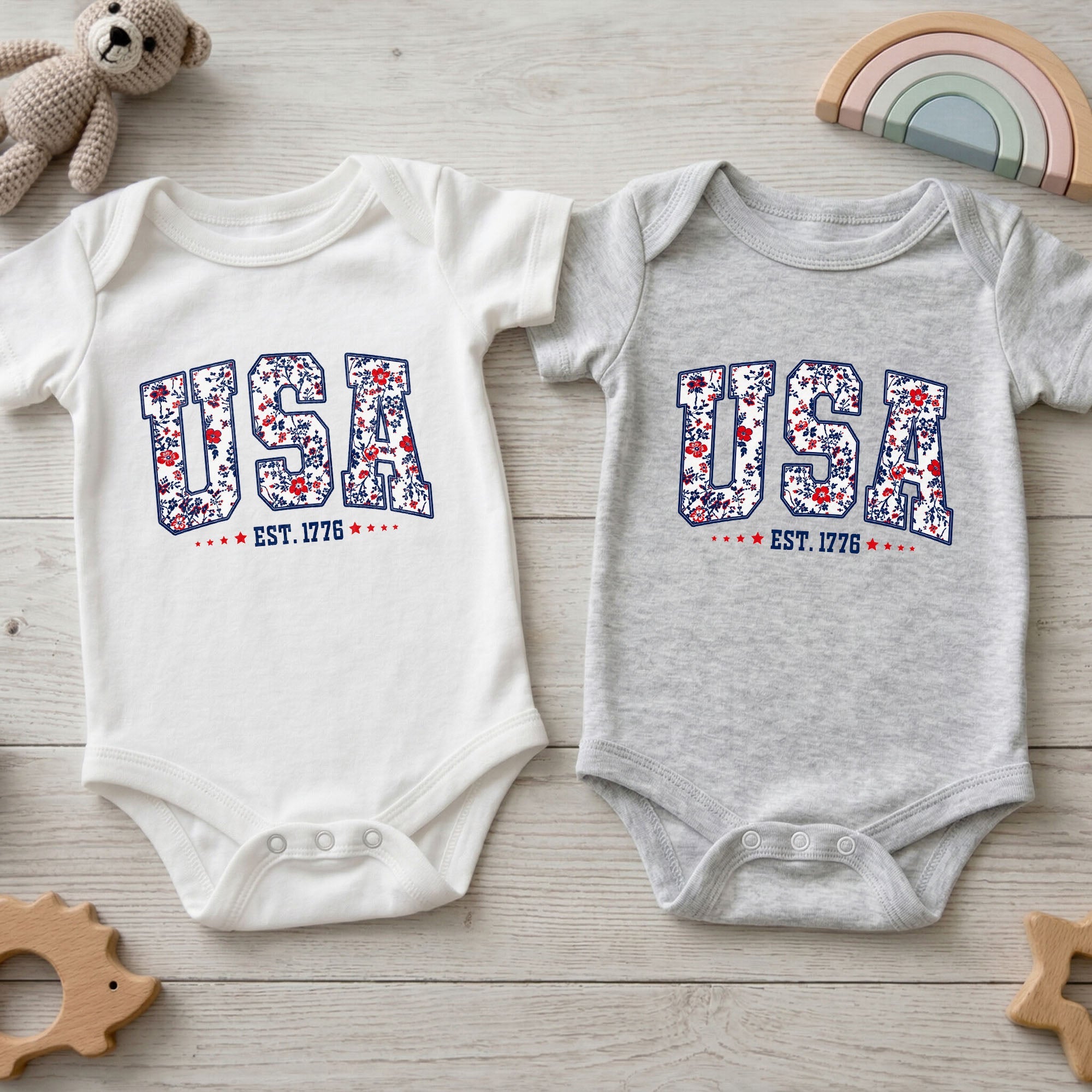 Personalized Floral Print Baby Onesie Custom Name Gift for Kids Baby Onesie GradoCreations