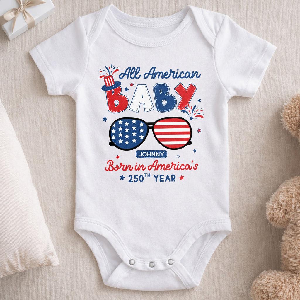 Personalized Baby Onesie USA Flag Patriotic Gift for Kids Baby Onesie GradoCreations