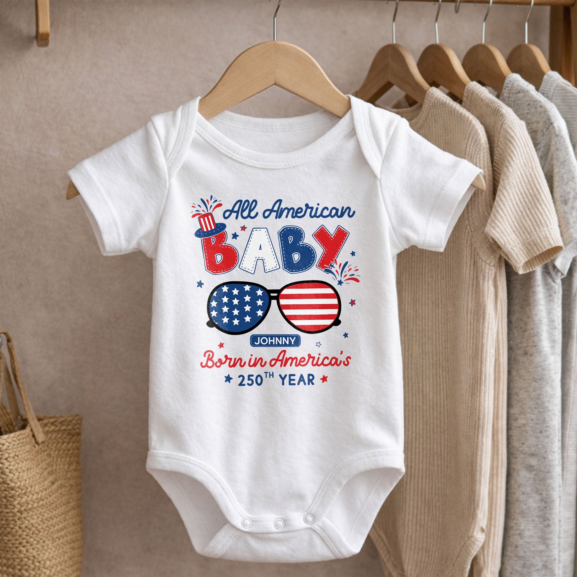 Personalized Baby Onesie USA Flag Patriotic Gift for Kids Baby Onesie GradoCreations