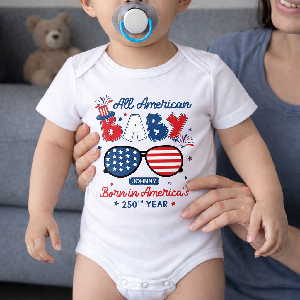 Personalized Baby Onesie USA Flag Patriotic Gift for Kids Baby Onesie GradoCreations
