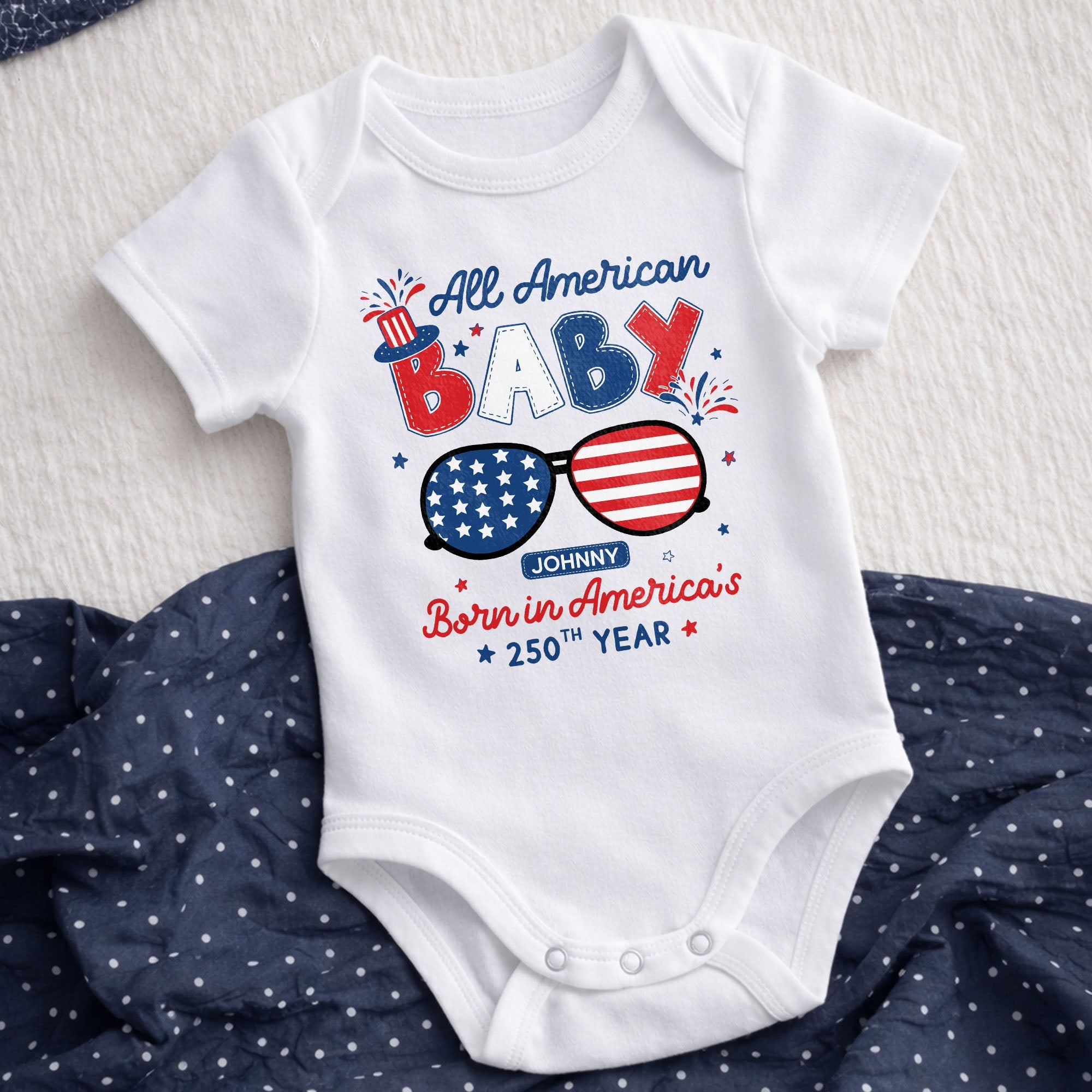 Personalized Baby Onesie USA Flag Patriotic Gift for Kids Baby Onesie GradoCreations