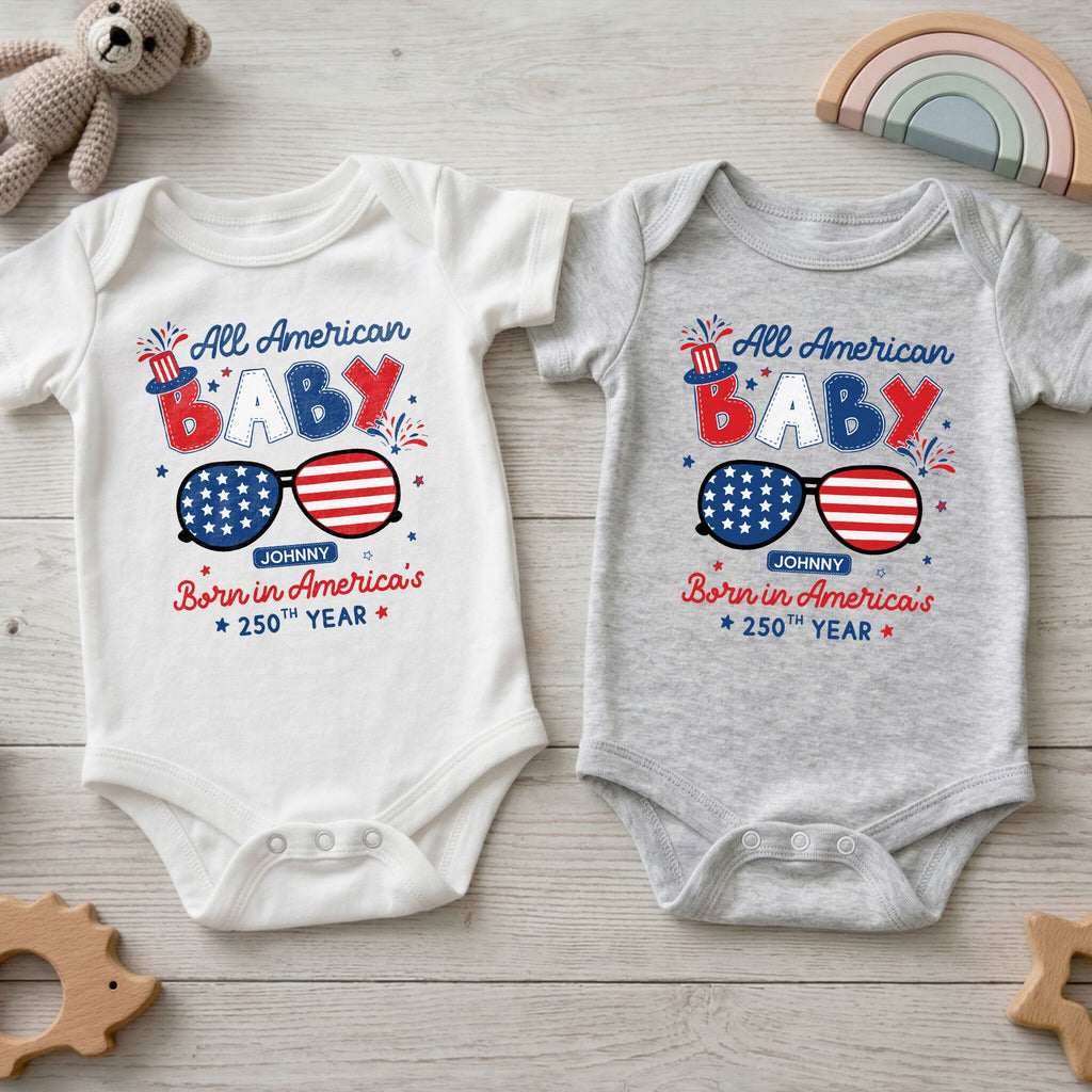 Personalized Baby Onesie USA Flag Patriotic Gift for Kids Baby Onesie GradoCreations