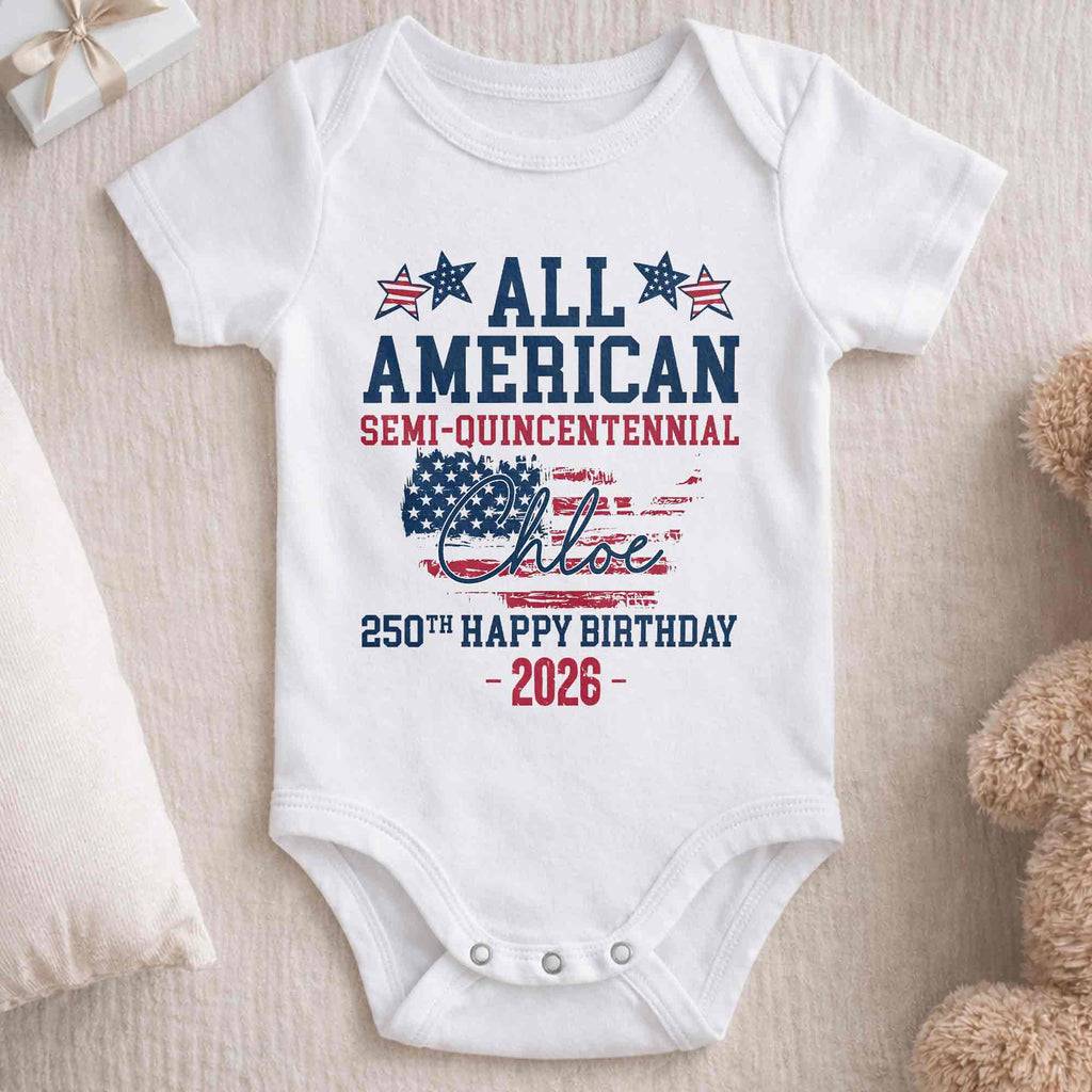 Personalized Baby Onesie USA Flag Custom Name 4th of July Gift Baby Onesie GradoCreations