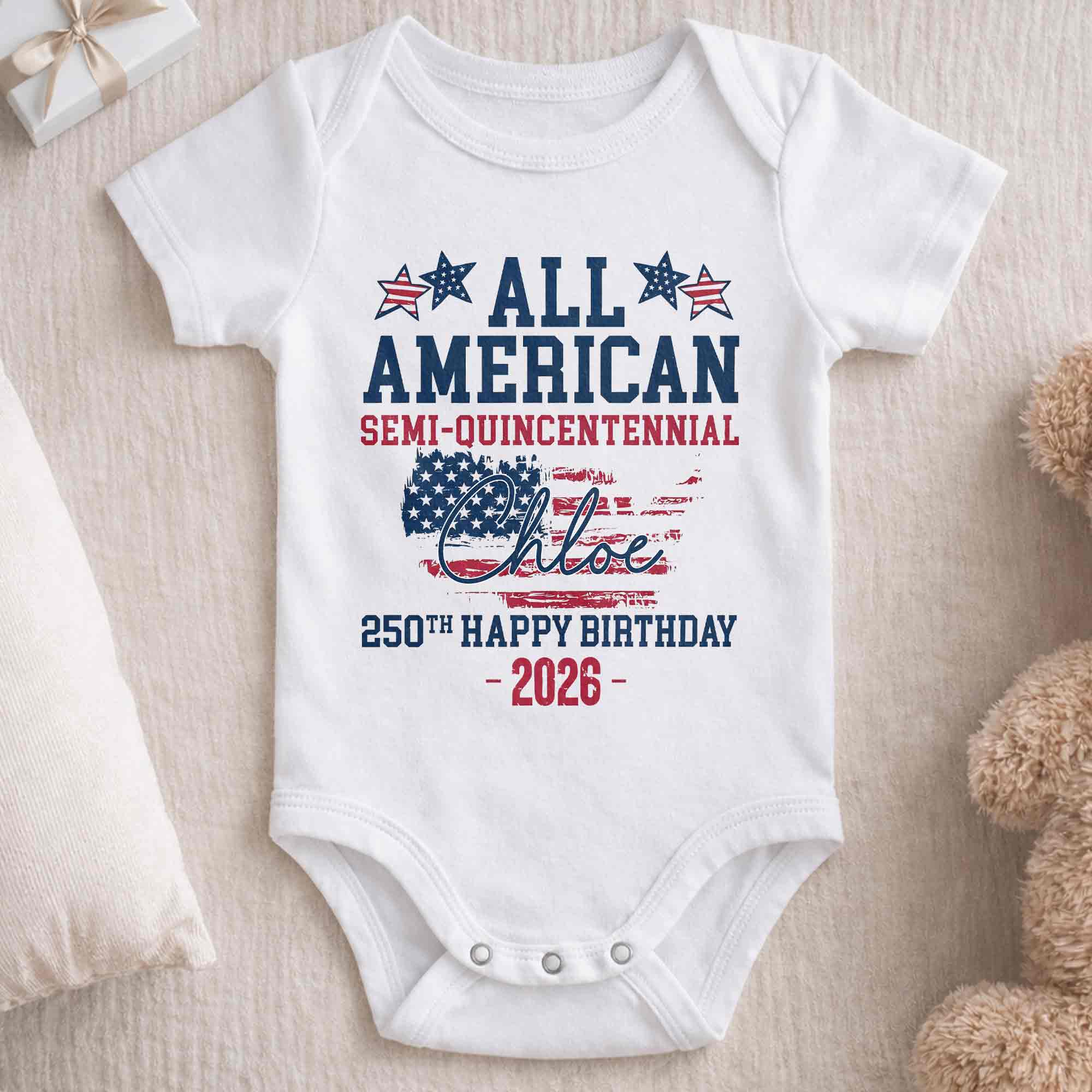 Personalized Baby Onesie USA Flag Custom Name 4th of July Gift Baby Onesie GradoCreations