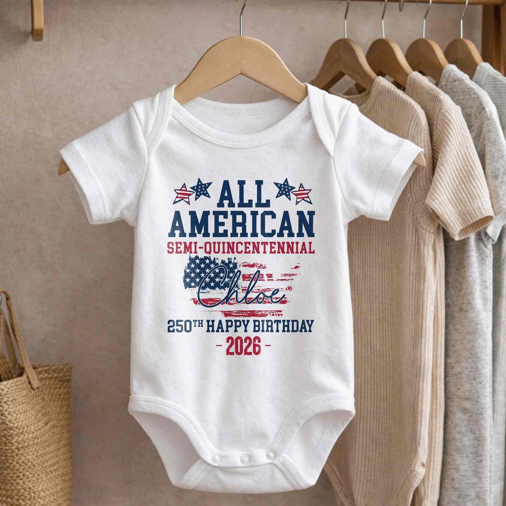 Personalized Baby Onesie USA Flag Custom Name 4th of July Gift Baby Onesie GradoCreations