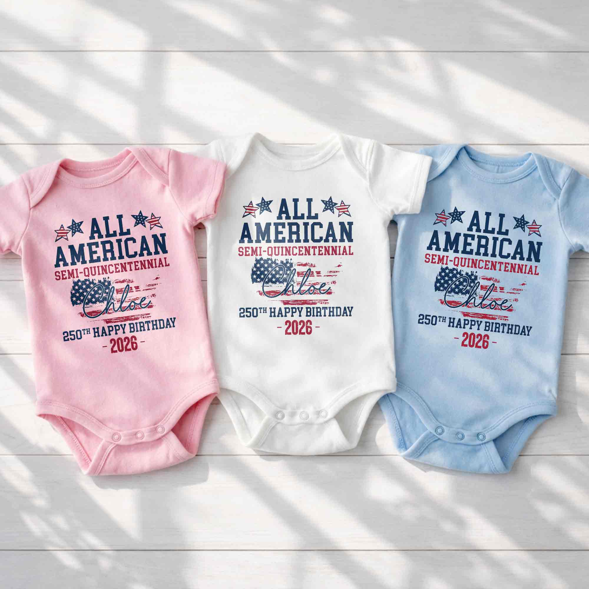Personalized Baby Onesie USA Flag Custom Name 4th of July Gift Baby Onesie GradoCreations