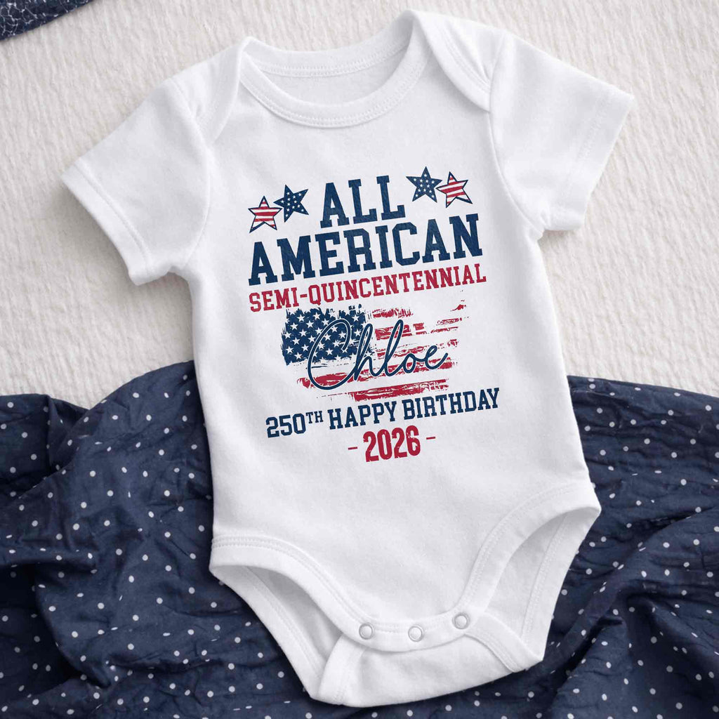 Personalized Baby Onesie USA Flag Custom Name 4th of July Gift Baby Onesie GradoCreations