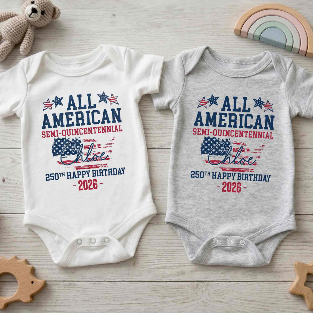 Personalized Baby Onesie USA Flag Custom Name 4th of July Gift Baby Onesie GradoCreations
