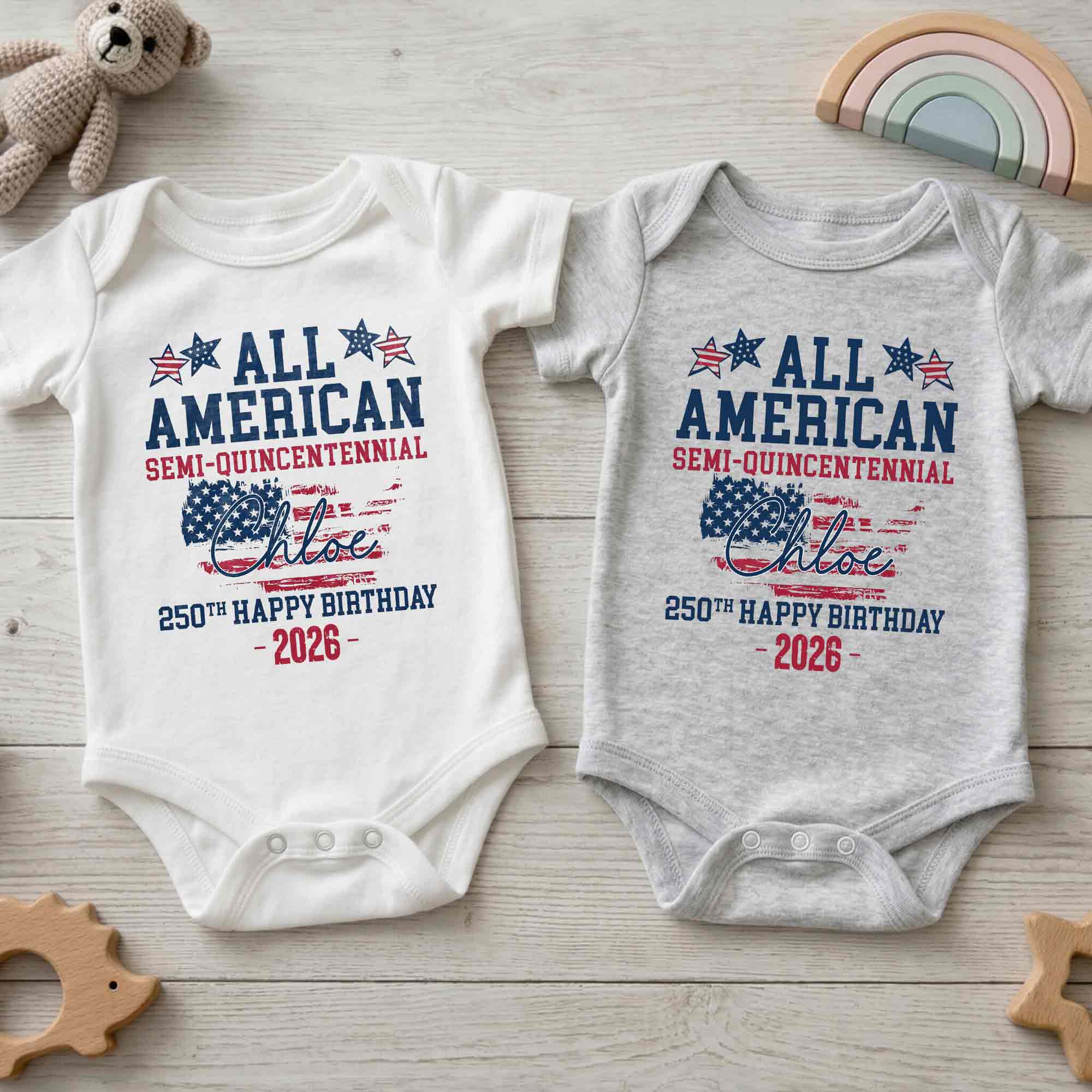 Personalized Baby Onesie USA Flag Custom Name 4th of July Gift Baby Onesie GradoCreations
