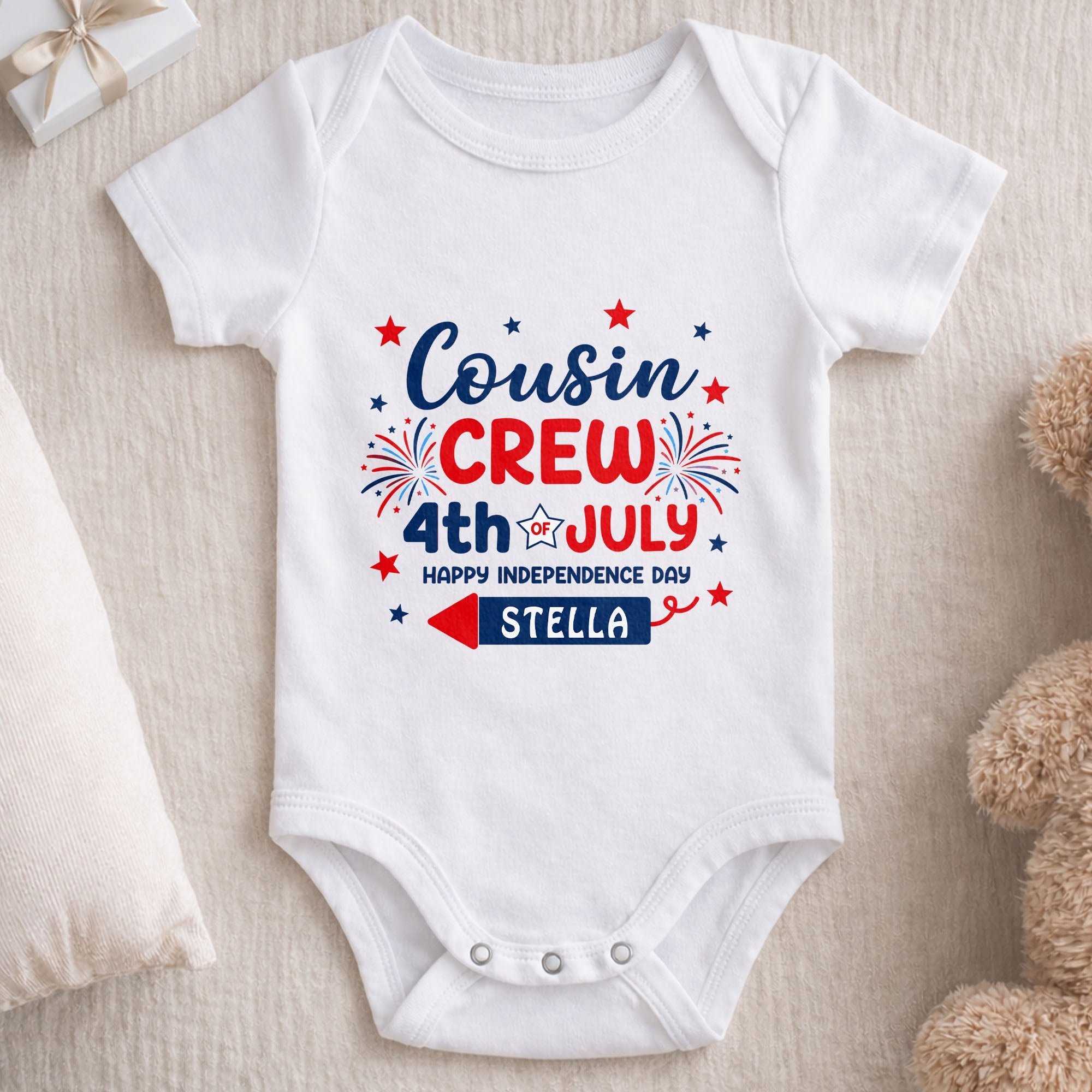 Personalized Cousin Crew Baby Onesie Custom Name 4th of July Gift Baby Onesie GradoCreations