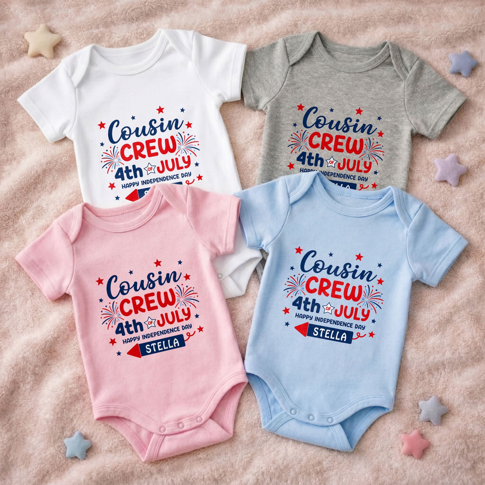 Personalized Cousin Crew Baby Onesie Custom Name 4th of July Gift Baby Onesie GradoCreations