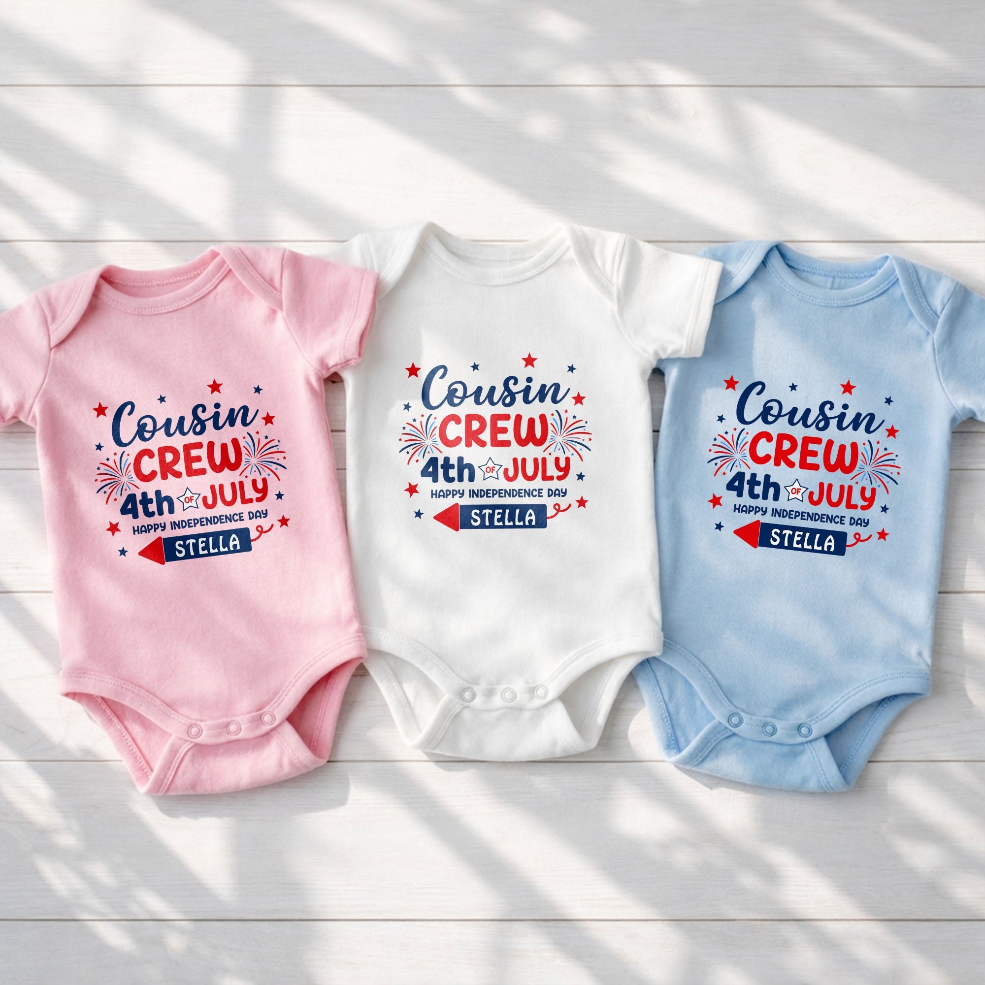 Personalized Cousin Crew Baby Onesie Custom Name 4th of July Gift Baby Onesie GradoCreations