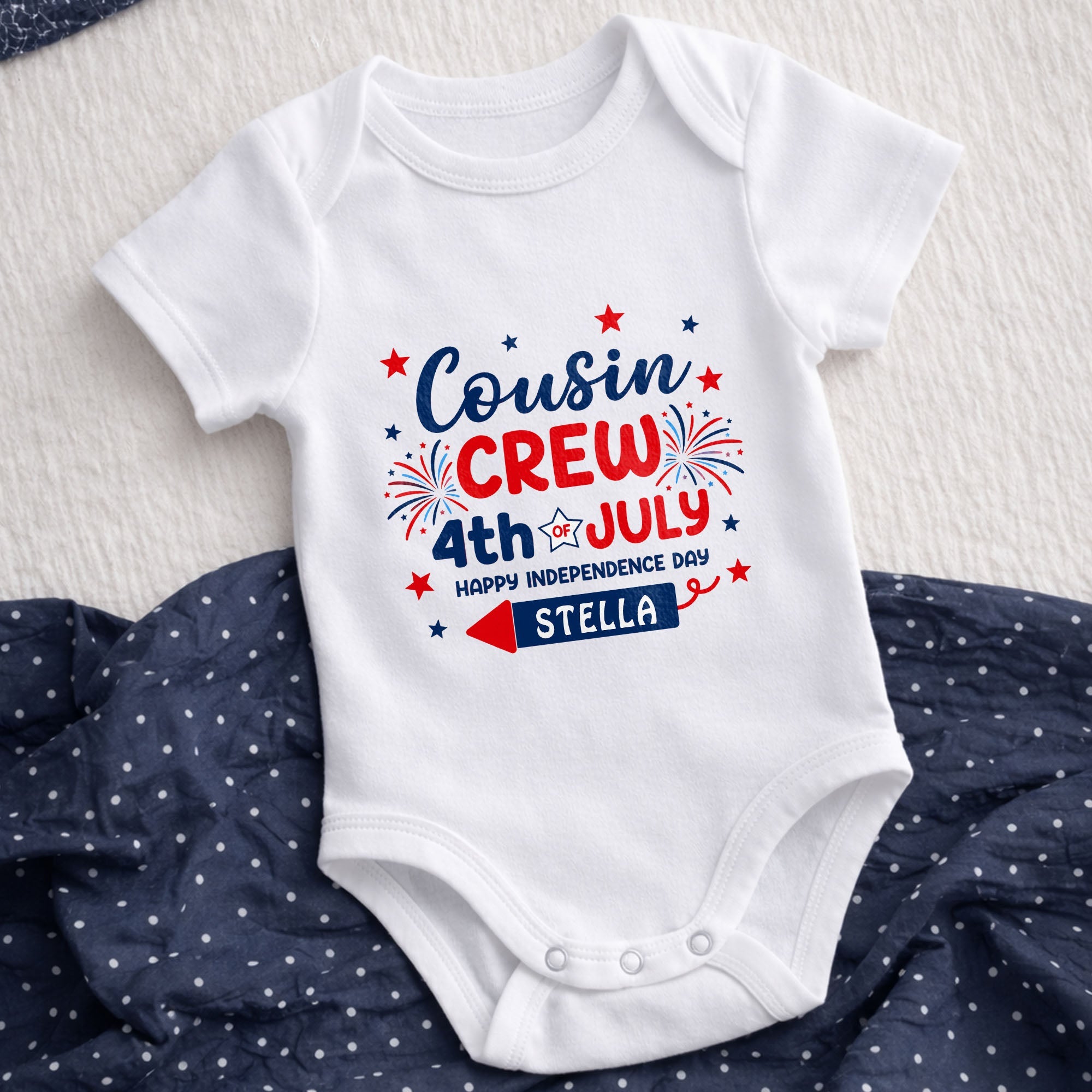 Personalized Cousin Crew Baby Onesie Custom Name 4th of July Gift Baby Onesie GradoCreations