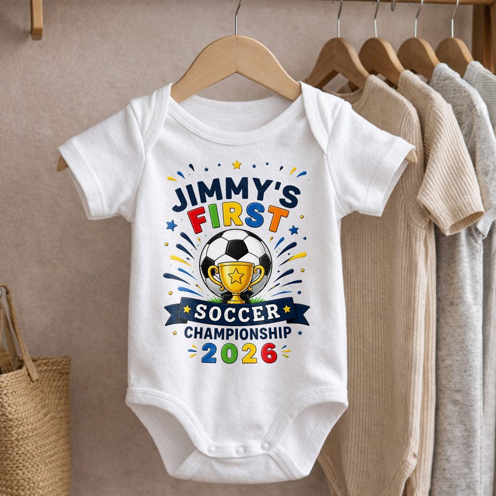 Personalized Baby Onesie Custom Name Soccer Championship Gift Baby Onesie GradoCreations