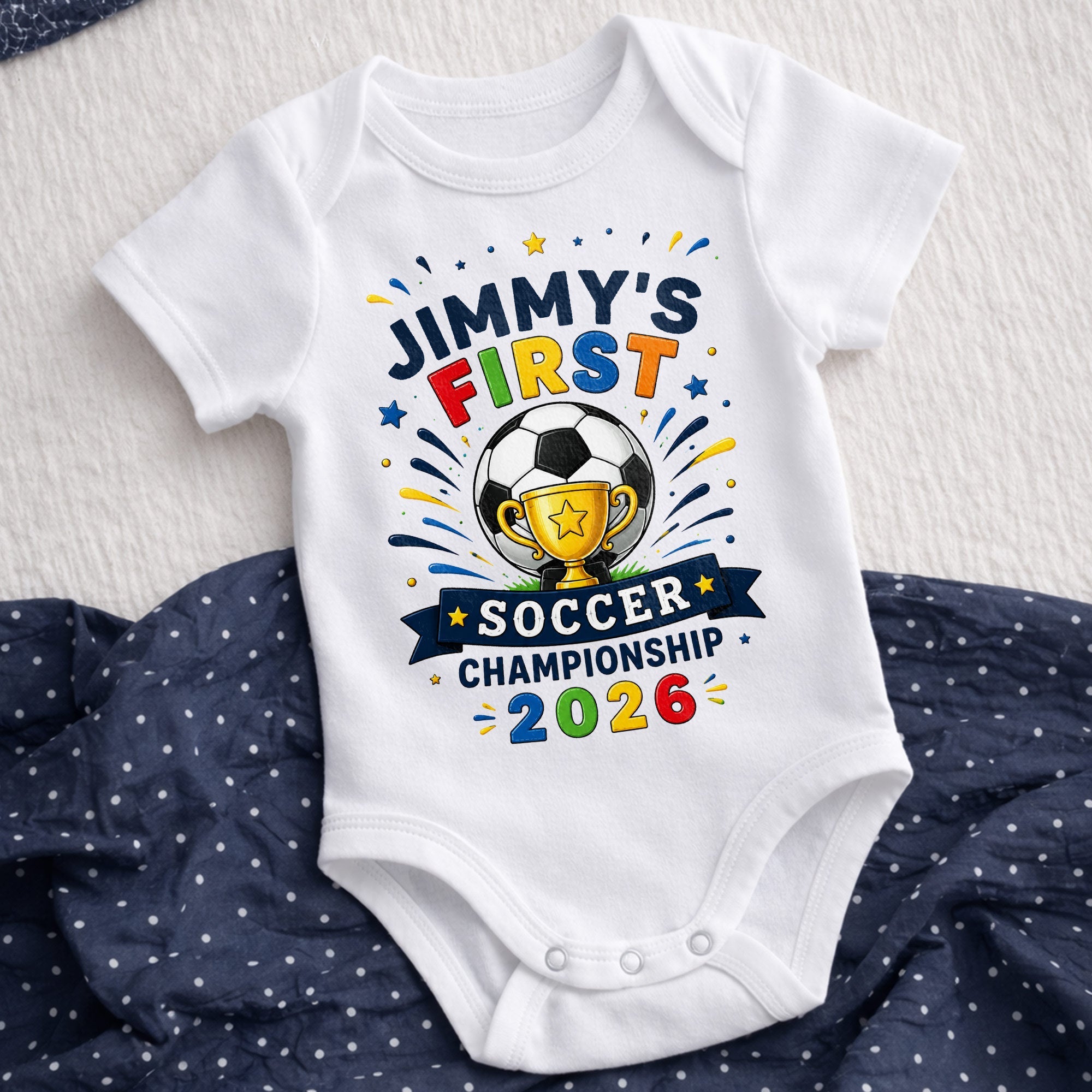 Personalized Baby Onesie Custom Name Soccer Championship Gift Baby Onesie GradoCreations