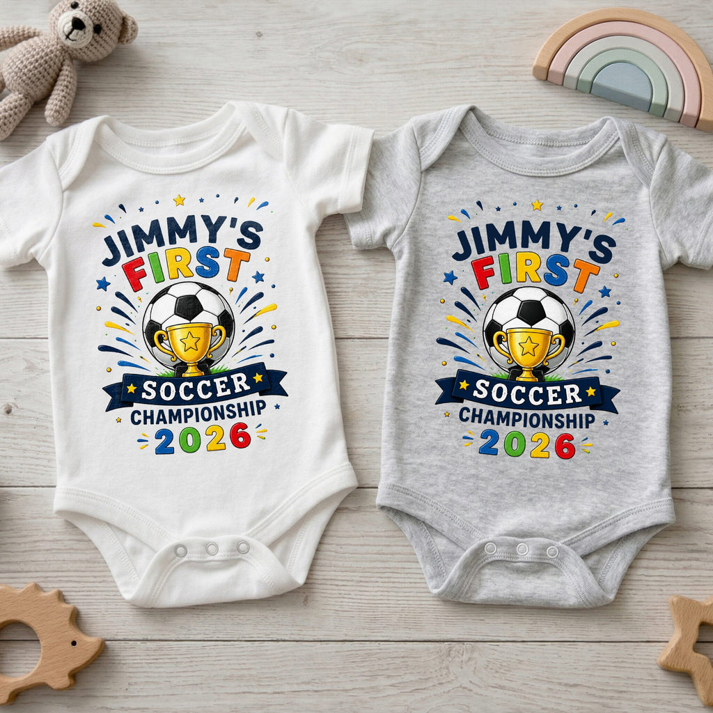 Personalized Baby Onesie Custom Name Soccer Championship Gift Baby Onesie GradoCreations