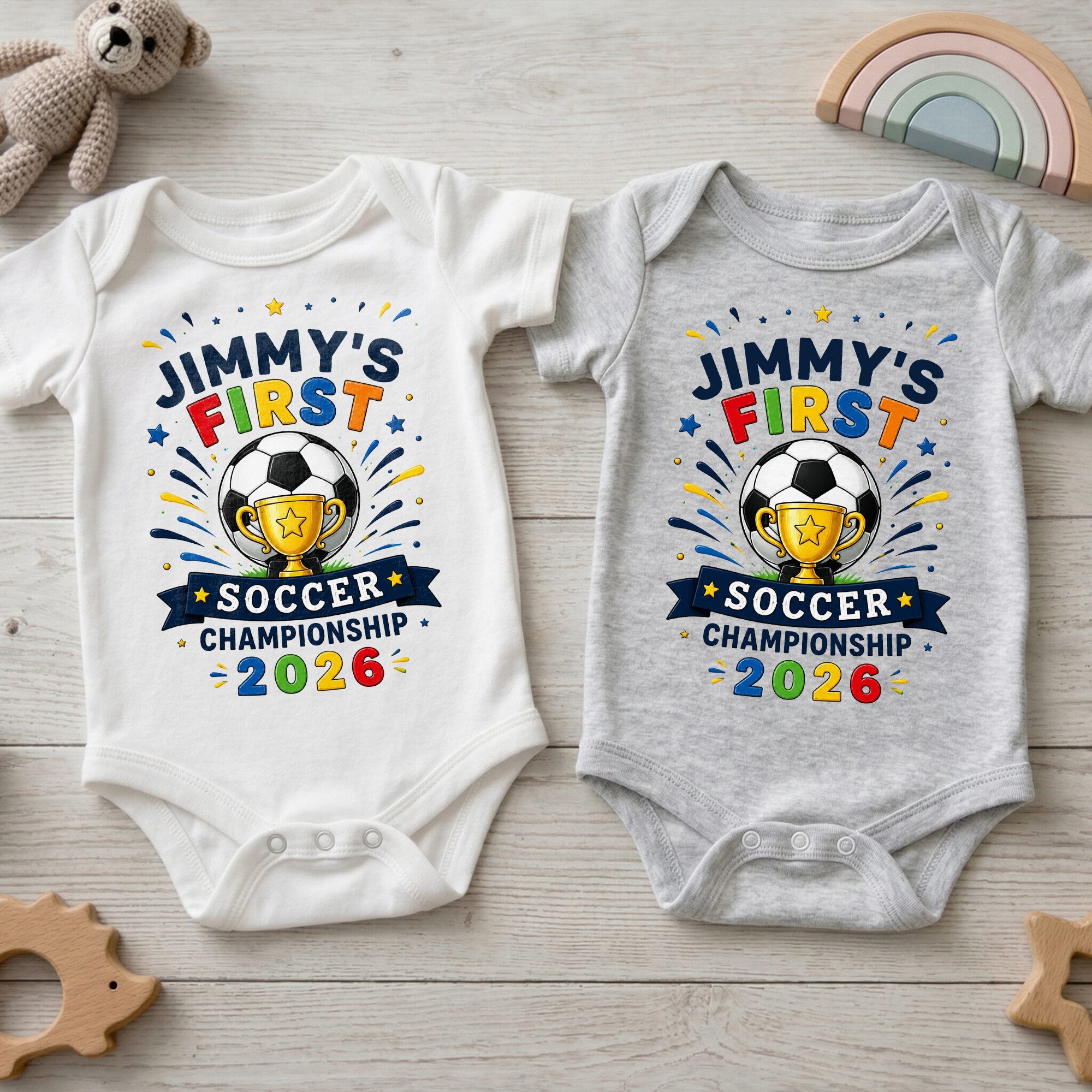Personalized Baby Onesie Custom Name Soccer Championship Gift Baby Onesie GradoCreations