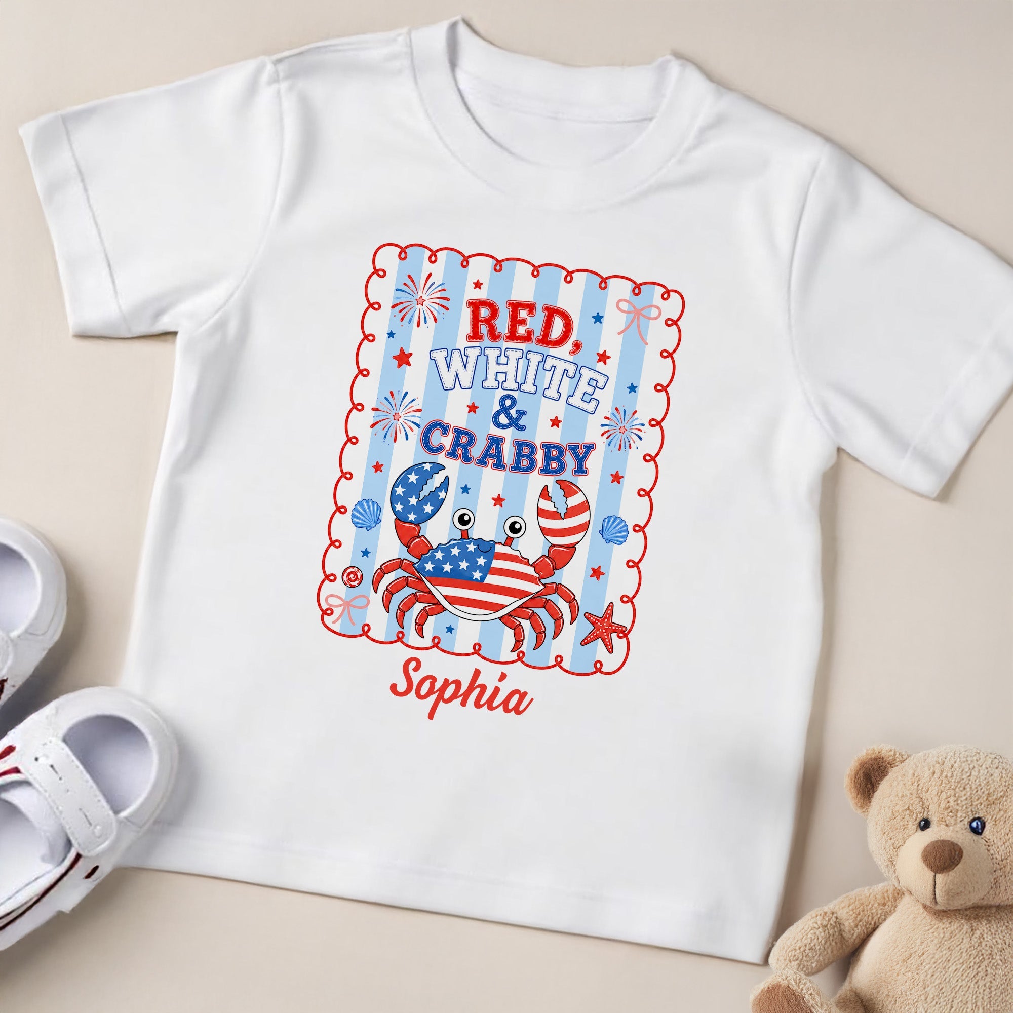 Personalized Red White and Crabby Youth T-Shirt Custom Name Gift for Kids Youth T-Shirt GradoCreations