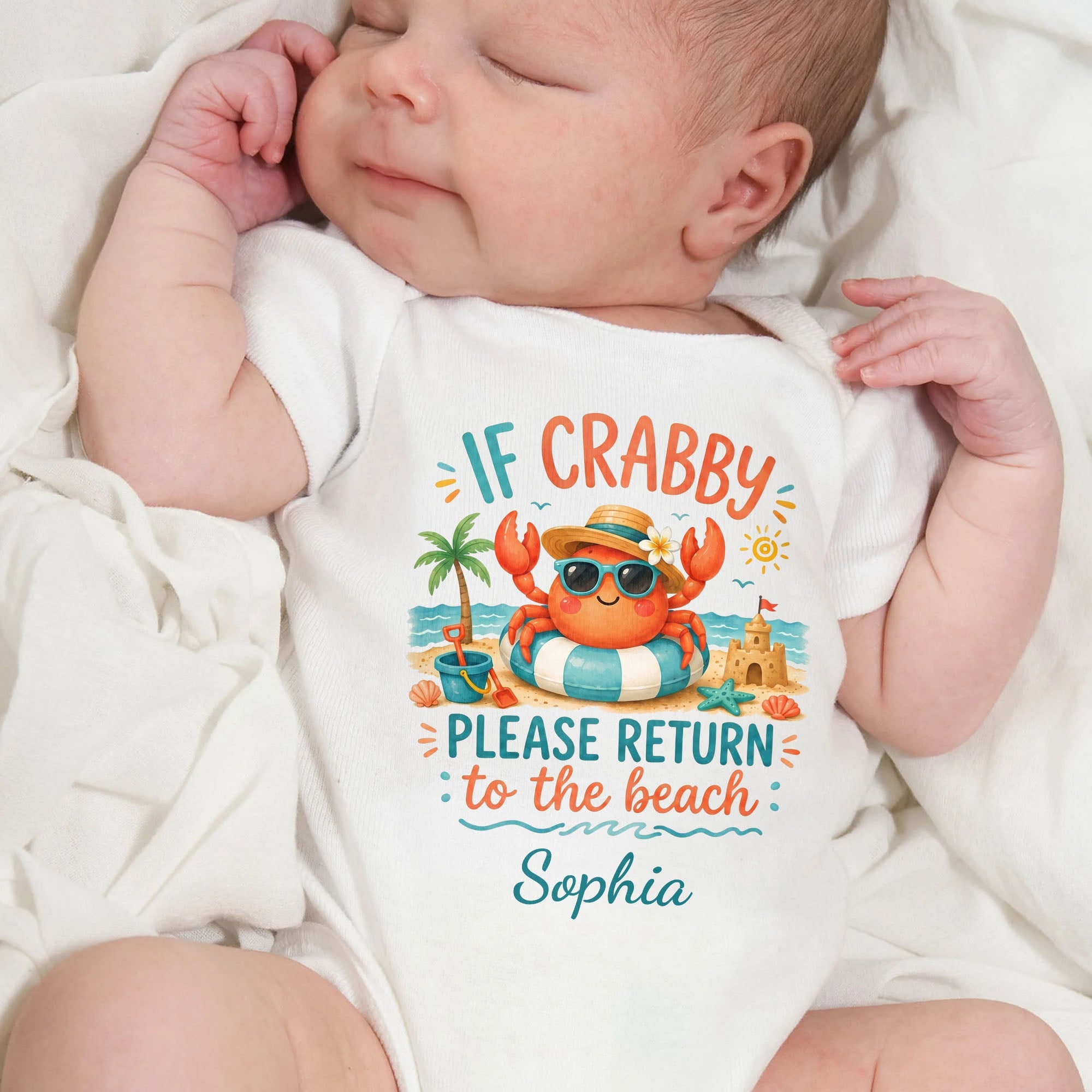 Personalized Crab Beach Baby Onesie Custom Name Gift