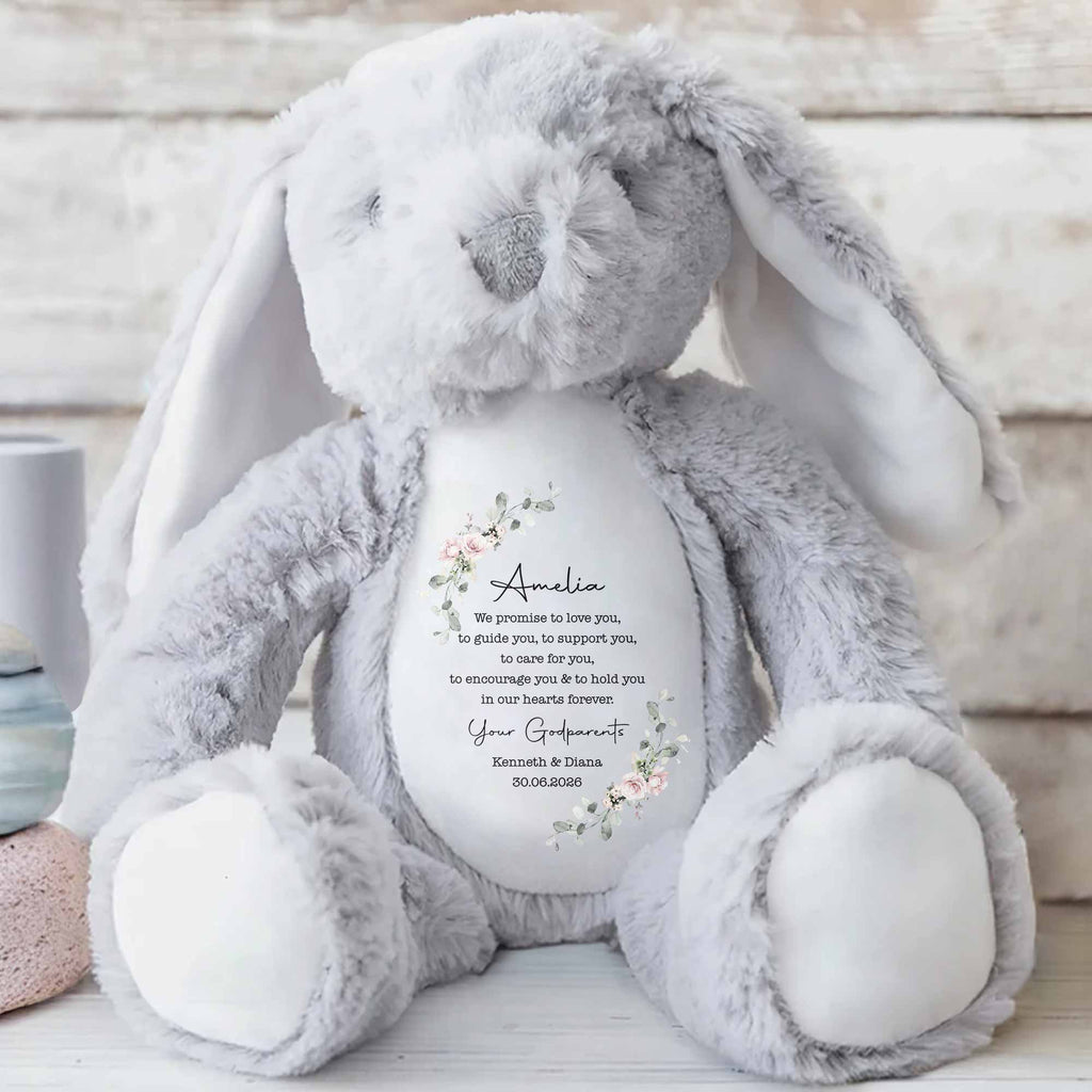 Personalized Stuffed Bunny Custom Name Floral Wreath Gift for Kids Stuffed Bunny GradoCreations