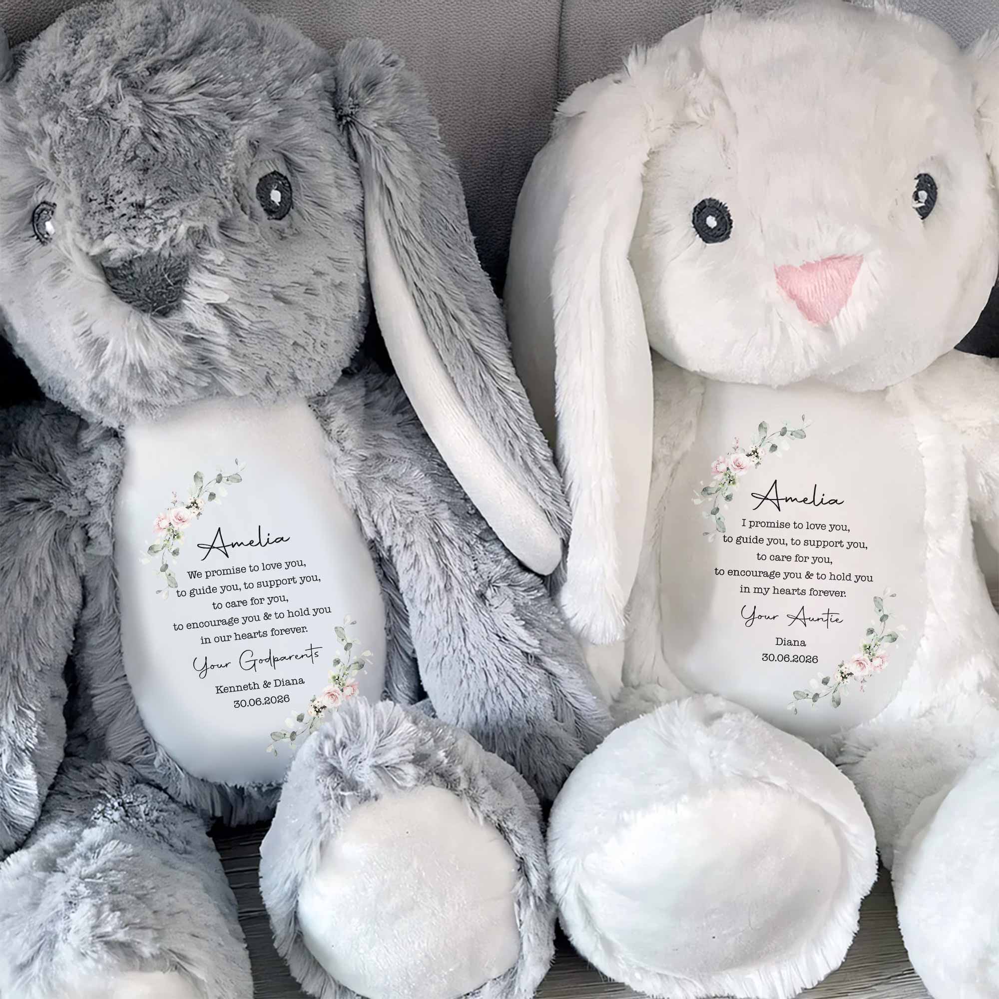 Personalized Stuffed Bunny Custom Name Floral Wreath Gift for Kids Stuffed Bunny GradoCreations