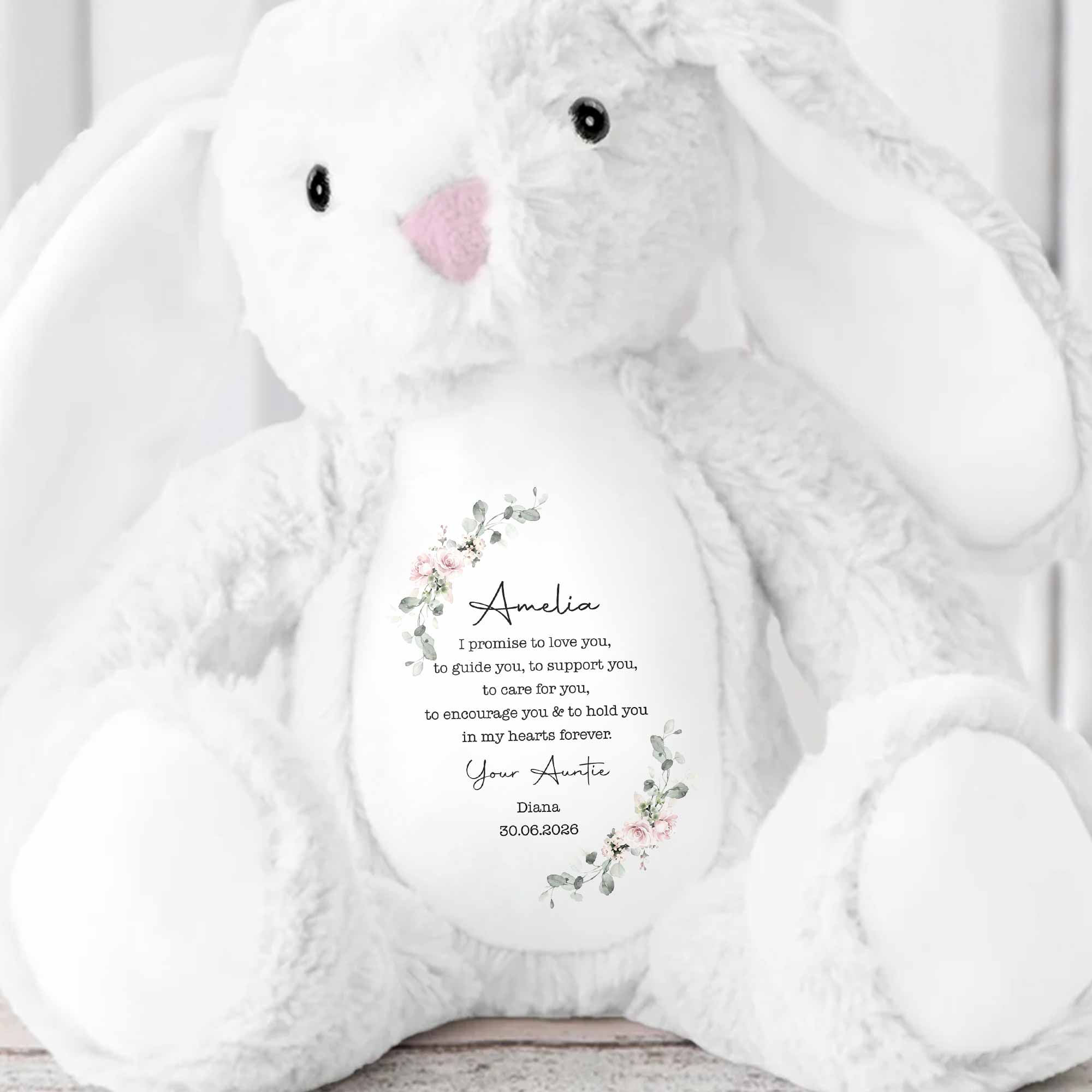 Personalized Stuffed Bunny Custom Name Floral Wreath Gift for Kids Stuffed Bunny GradoCreations