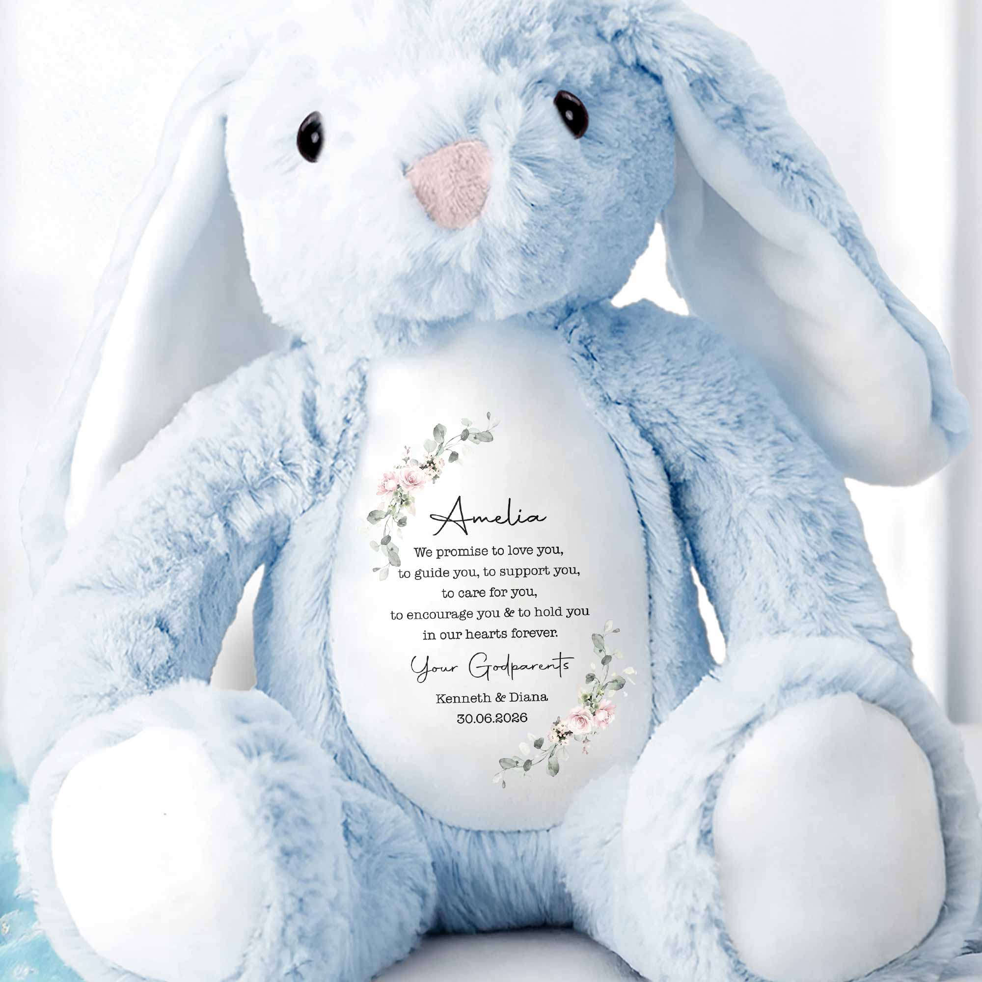 Personalized Stuffed Bunny Custom Name Floral Wreath Gift for Kids Stuffed Bunny GradoCreations