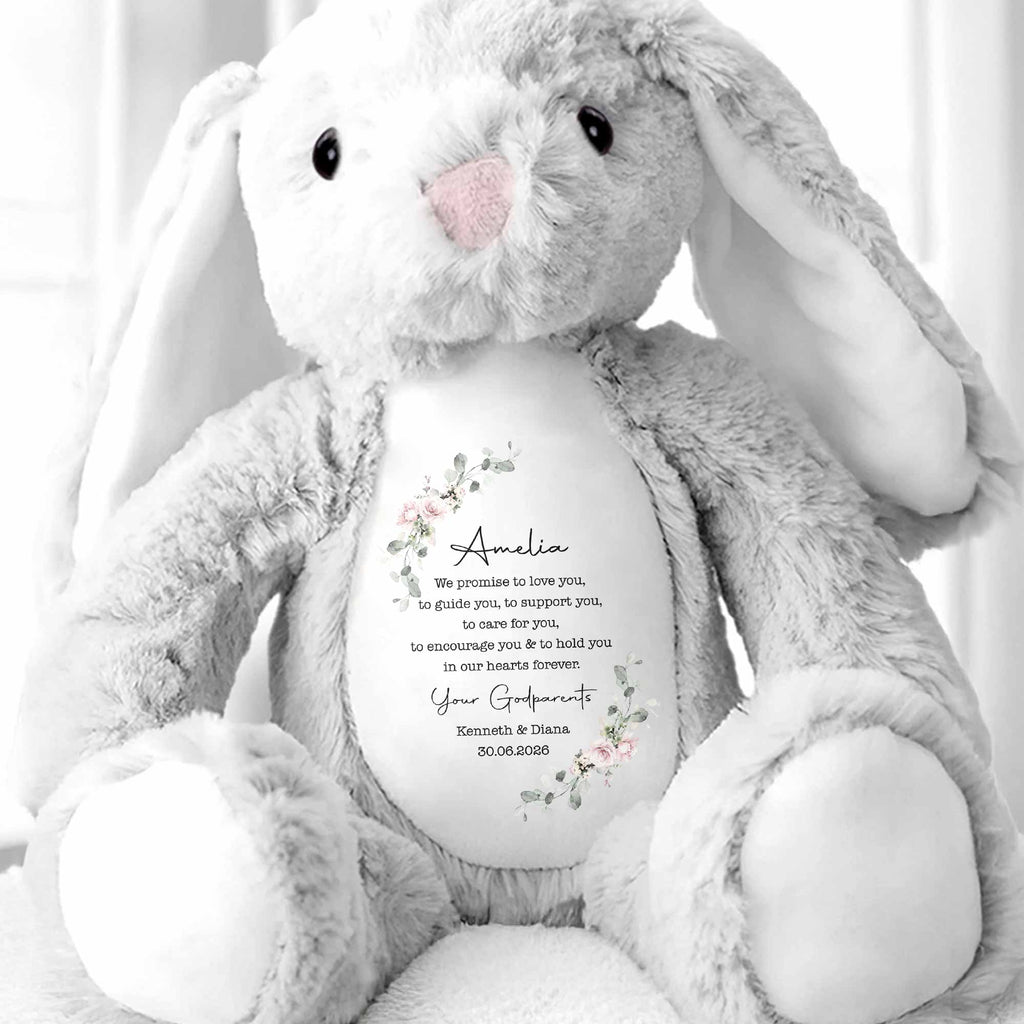 Personalized Stuffed Bunny Custom Name Floral Wreath Gift for Kids Stuffed Bunny GradoCreations