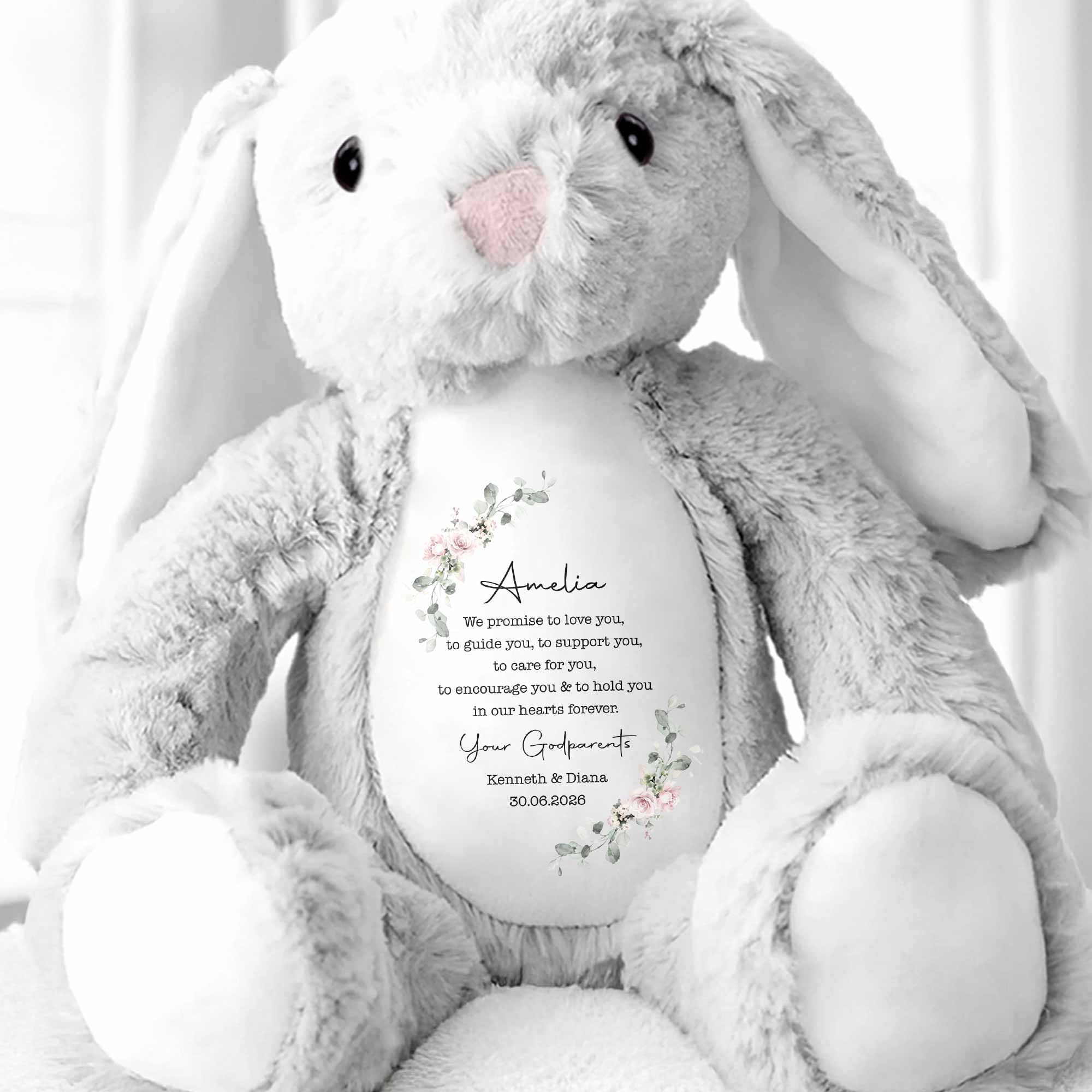 Personalized Stuffed Bunny Custom Name Floral Wreath Gift for Kids Stuffed Bunny GradoCreations