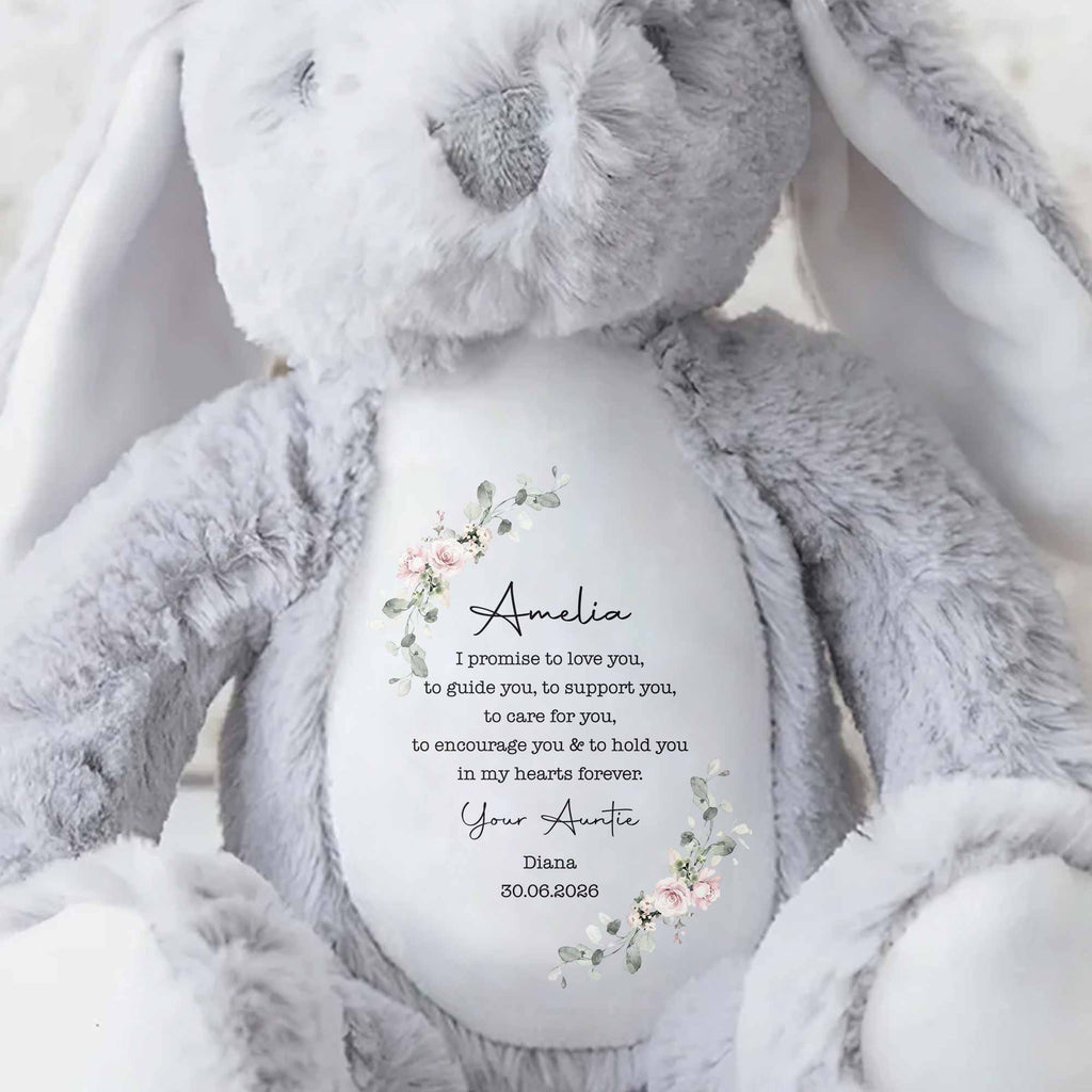 Personalized Stuffed Bunny Custom Name Floral Wreath Gift for Kids Stuffed Bunny GradoCreations