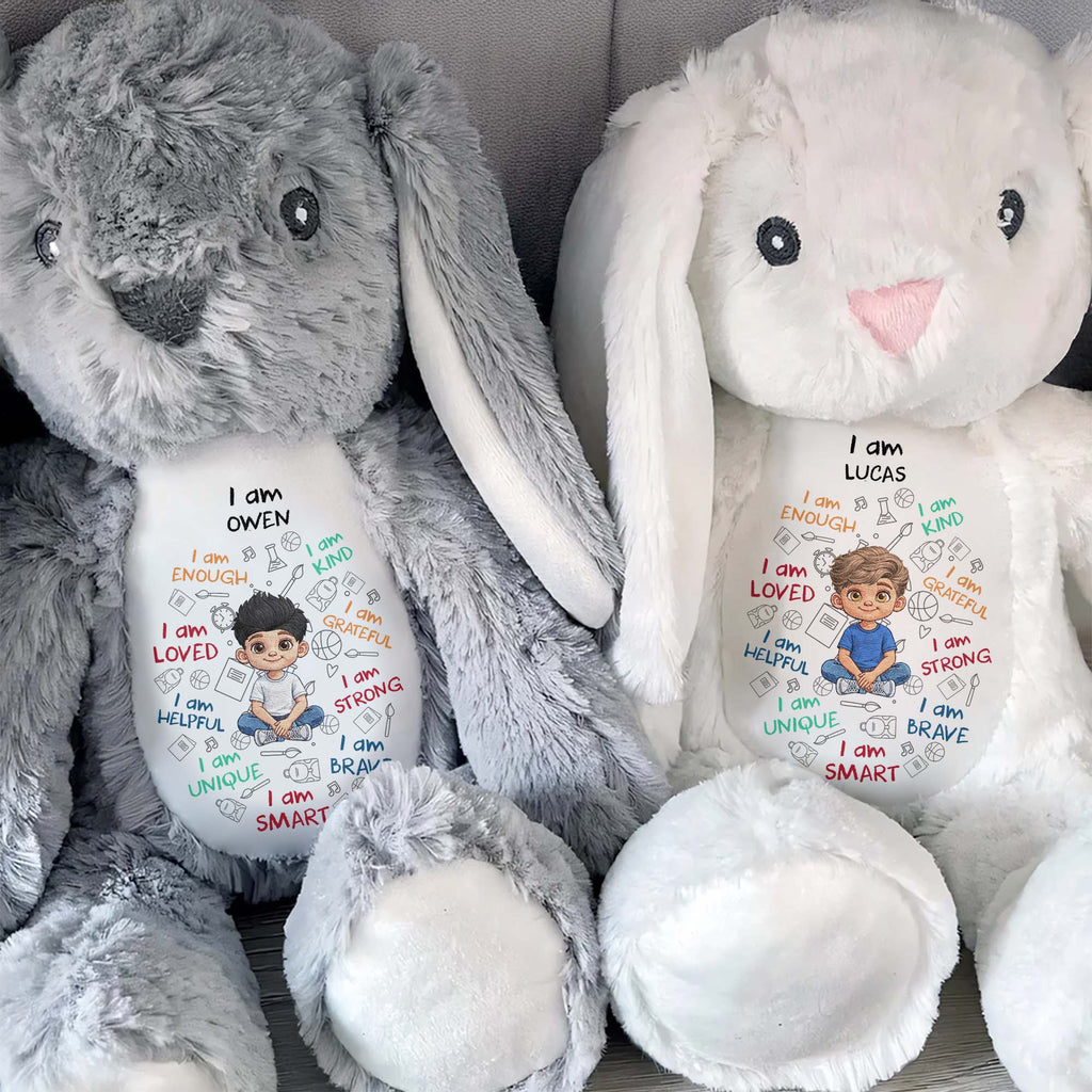 Personalized Stuffed Bunny Custom Name Affirmations Gift for Kids Stuffed Bunny GradoCreations