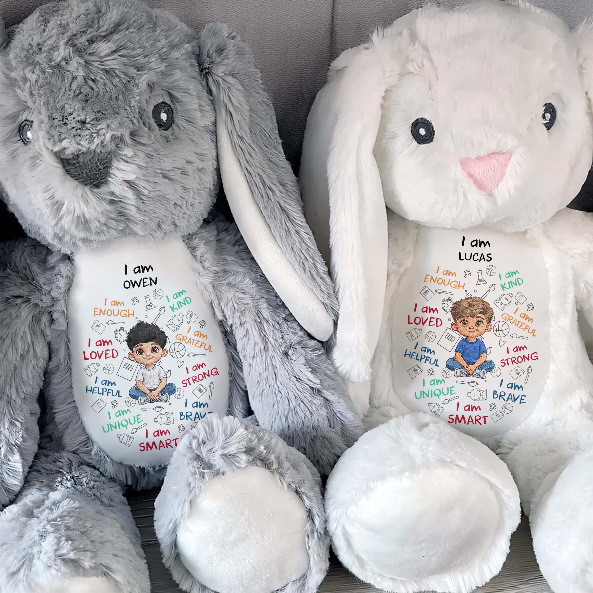Personalized Stuffed Bunny Custom Name Affirmations Gift for Kids Stuffed Bunny GradoCreations