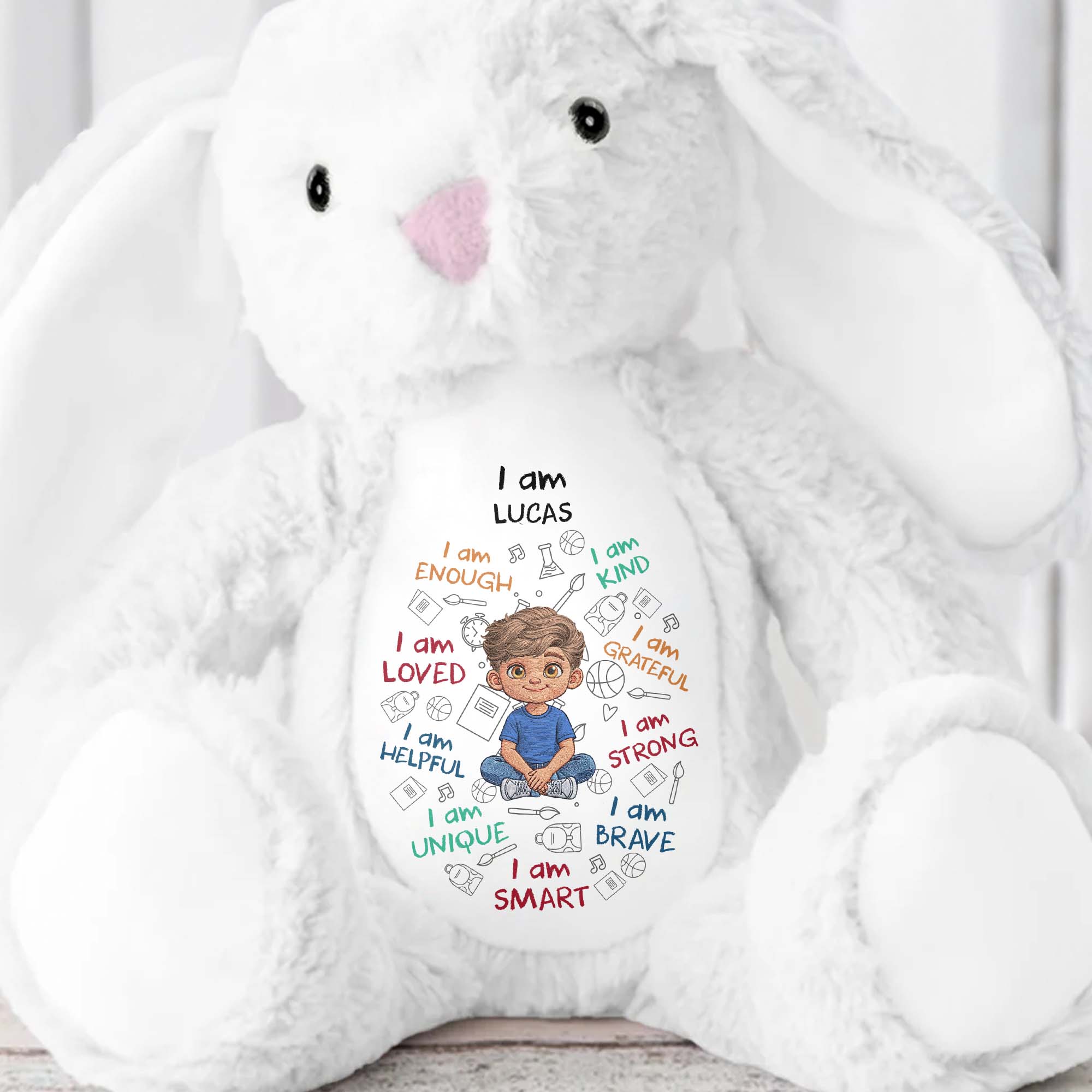 Personalized Stuffed Bunny Custom Name Affirmations Gift for Kids Stuffed Bunny GradoCreations