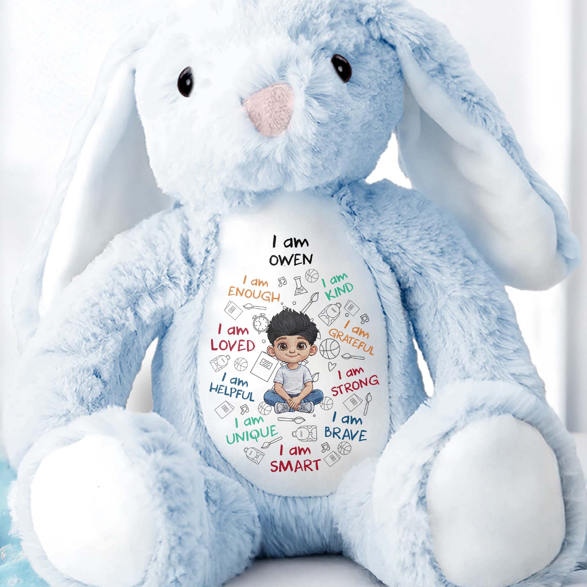 Personalized Stuffed Bunny Custom Name Affirmations Gift for Kids Stuffed Bunny GradoCreations