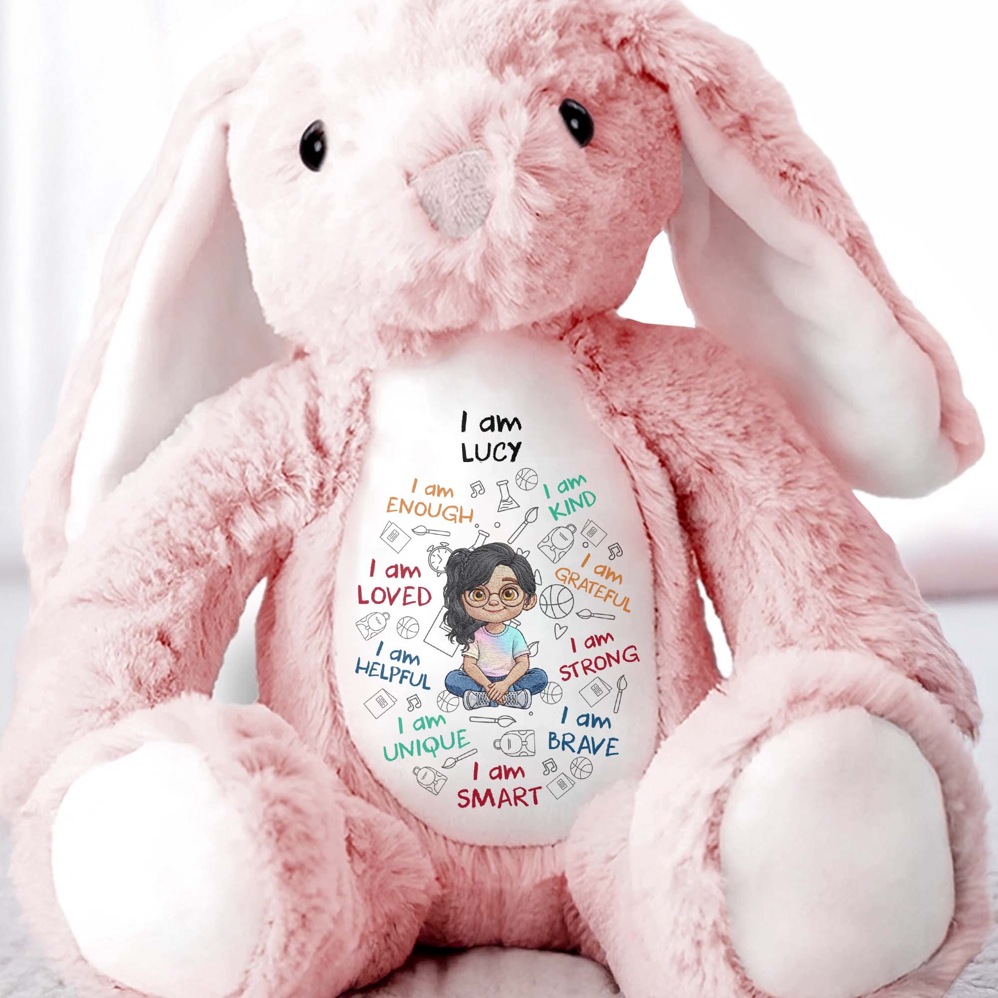 Personalized Stuffed Bunny Custom Name Affirmations Gift for Kids Stuffed Bunny GradoCreations